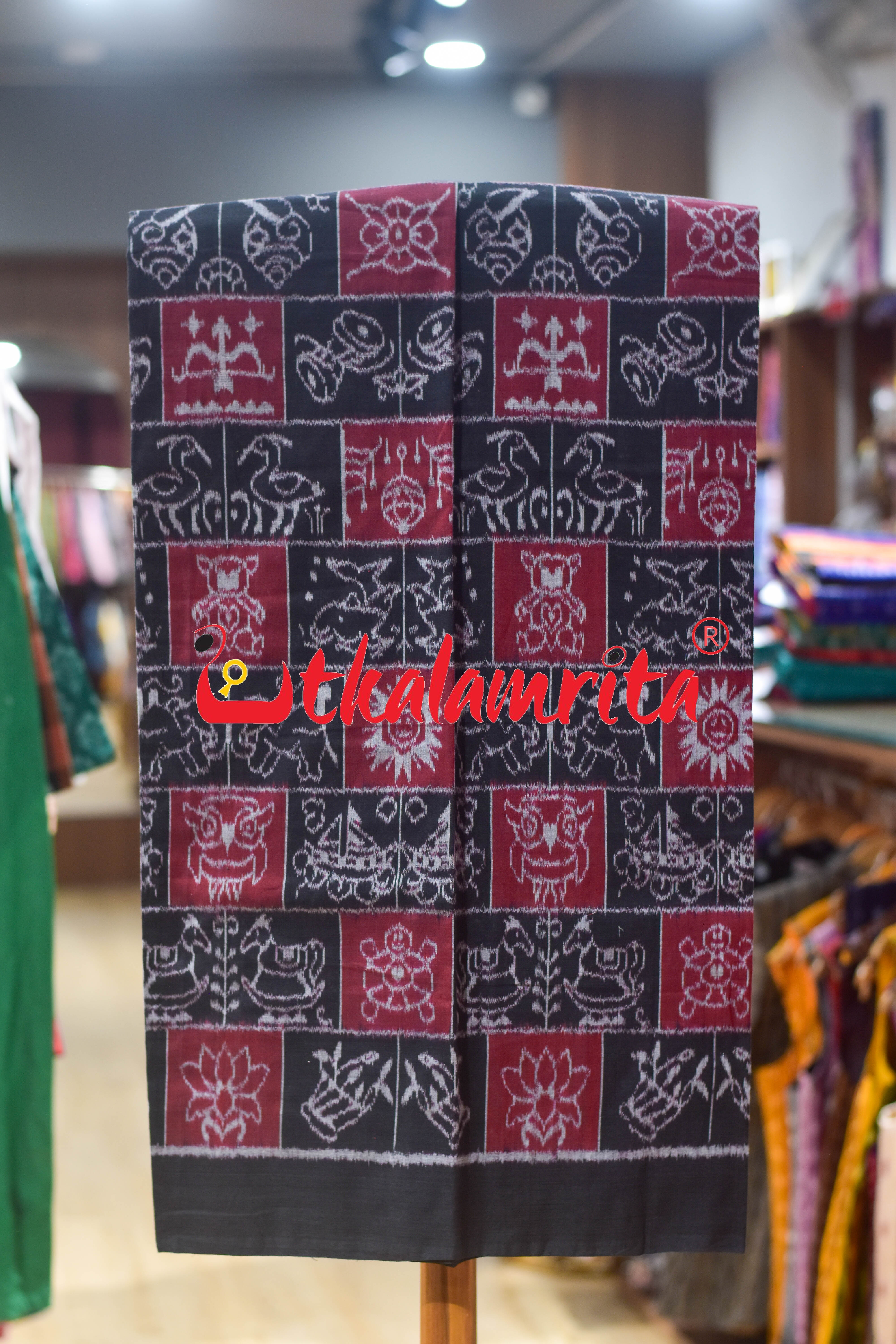 Black Red Traditional Design Sambalpuri Cotton Dress Set