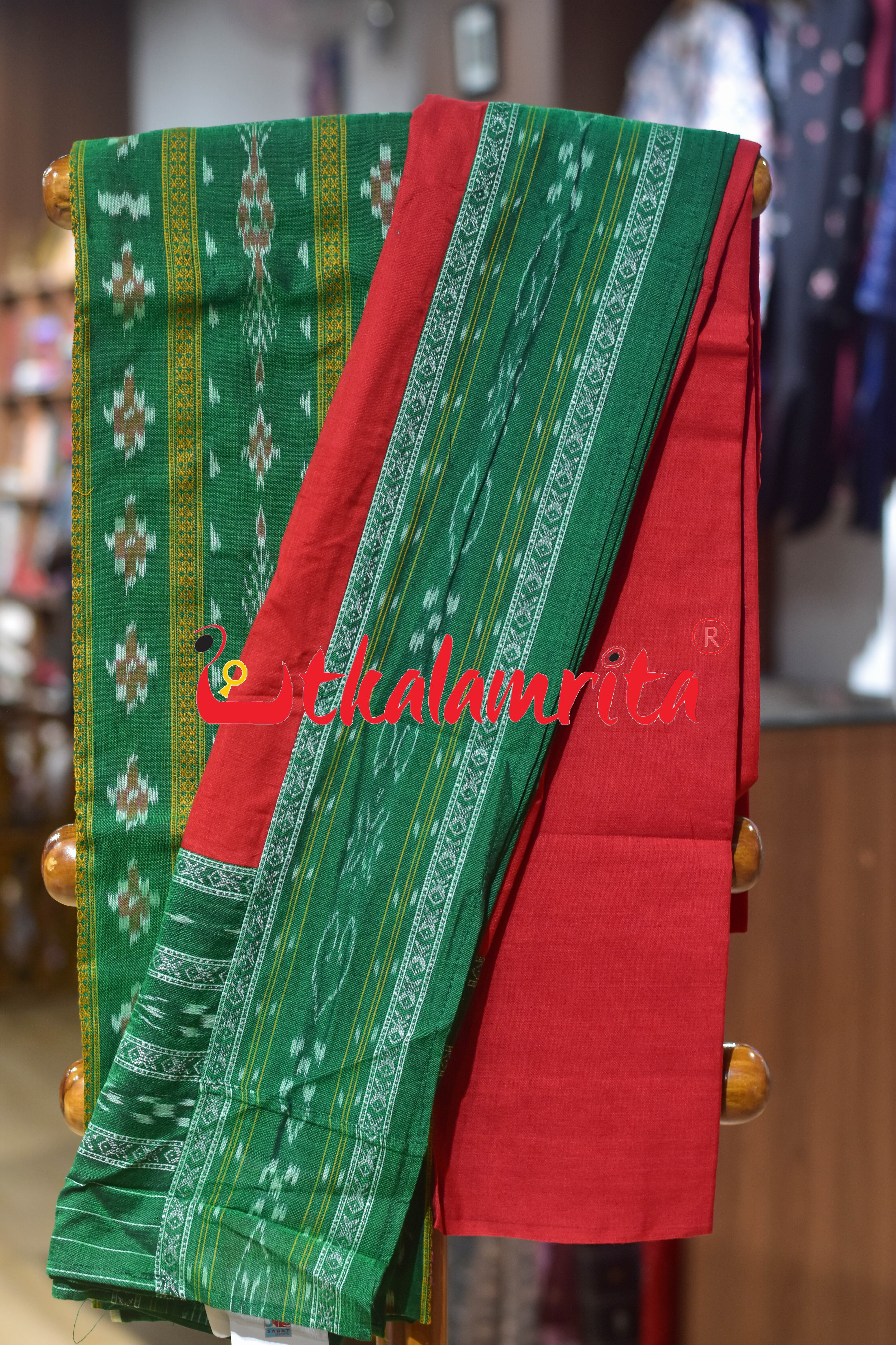 Light Green Red Pasapali Long Flower Dress Set