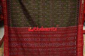 Olive Red Kadha Khandua Cotton Saree