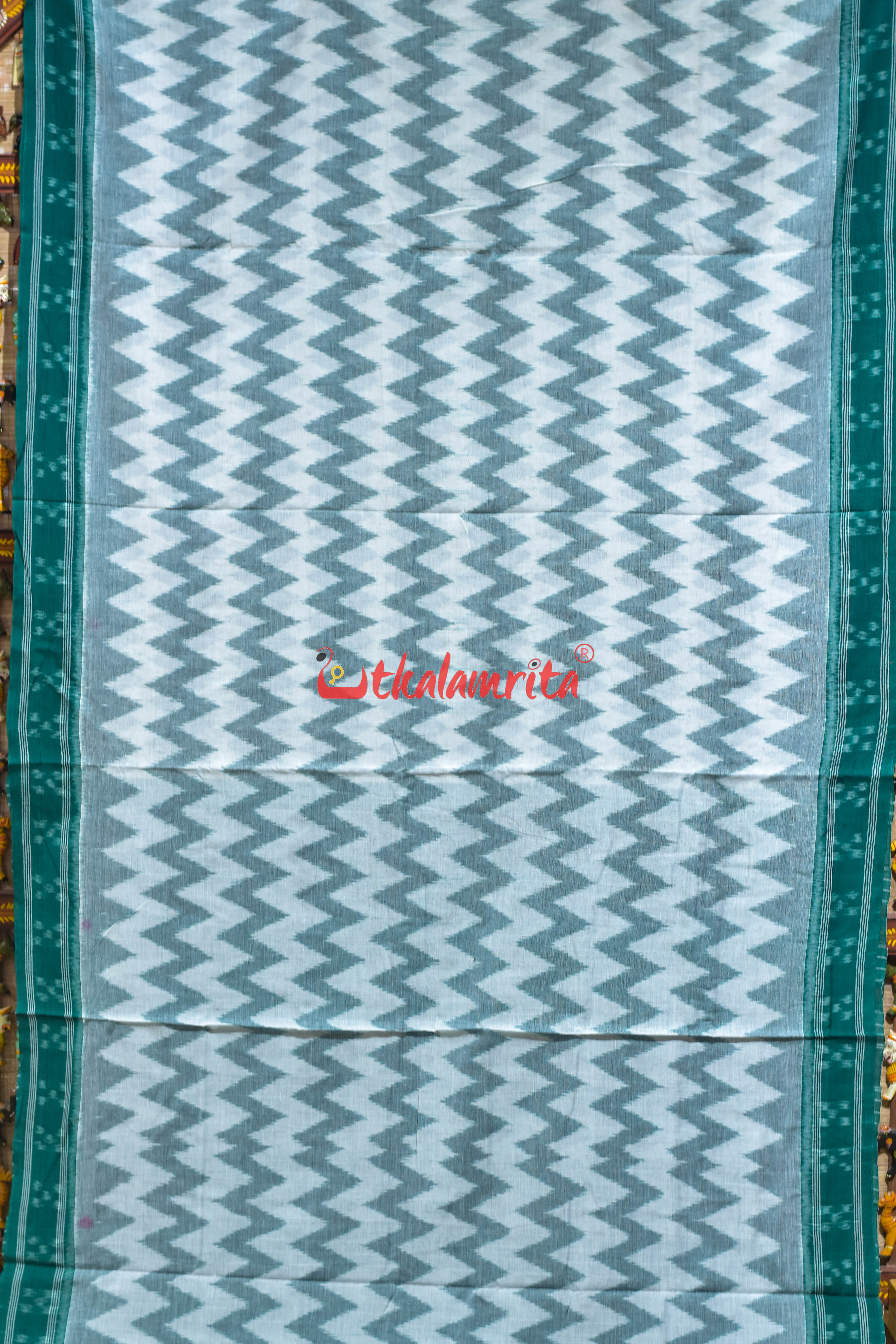 White Green Taranga Khandua Cotton Saree