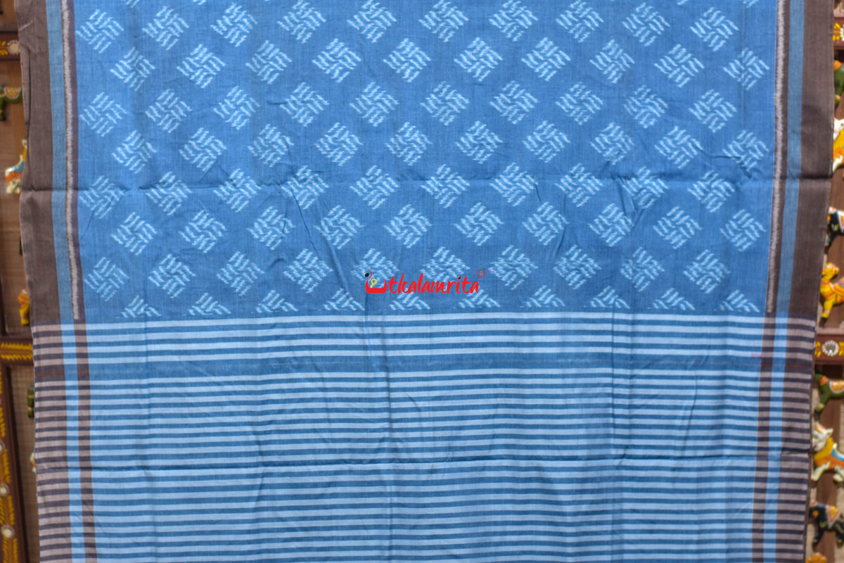 Sky Blue Brown Gaara Thikiri Maniabandha Cotton Saree