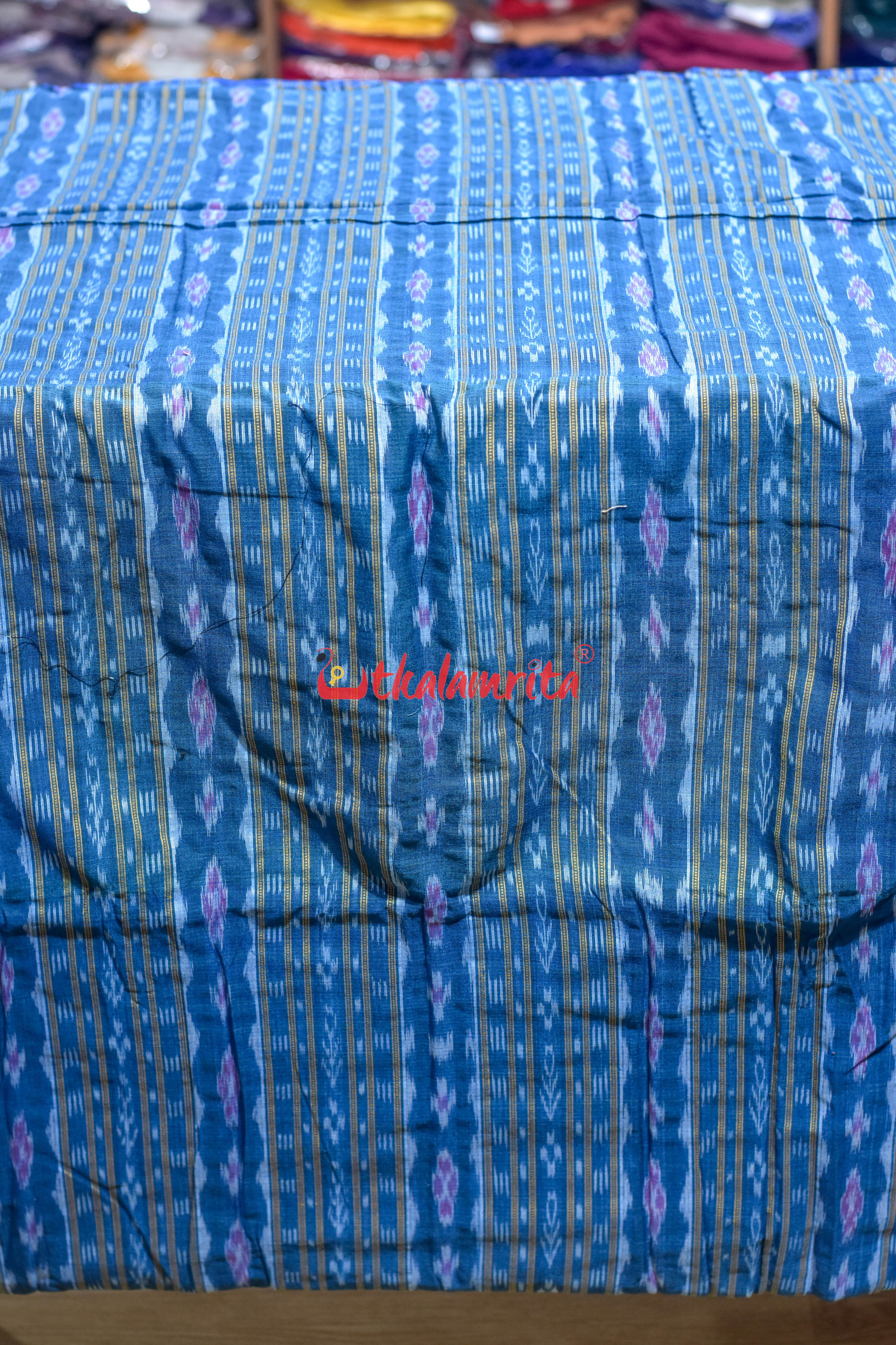 Teal Blue Red Flower Ikat (Fabric)