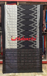 Half Half Black White Khandua Cotton Checks Saree