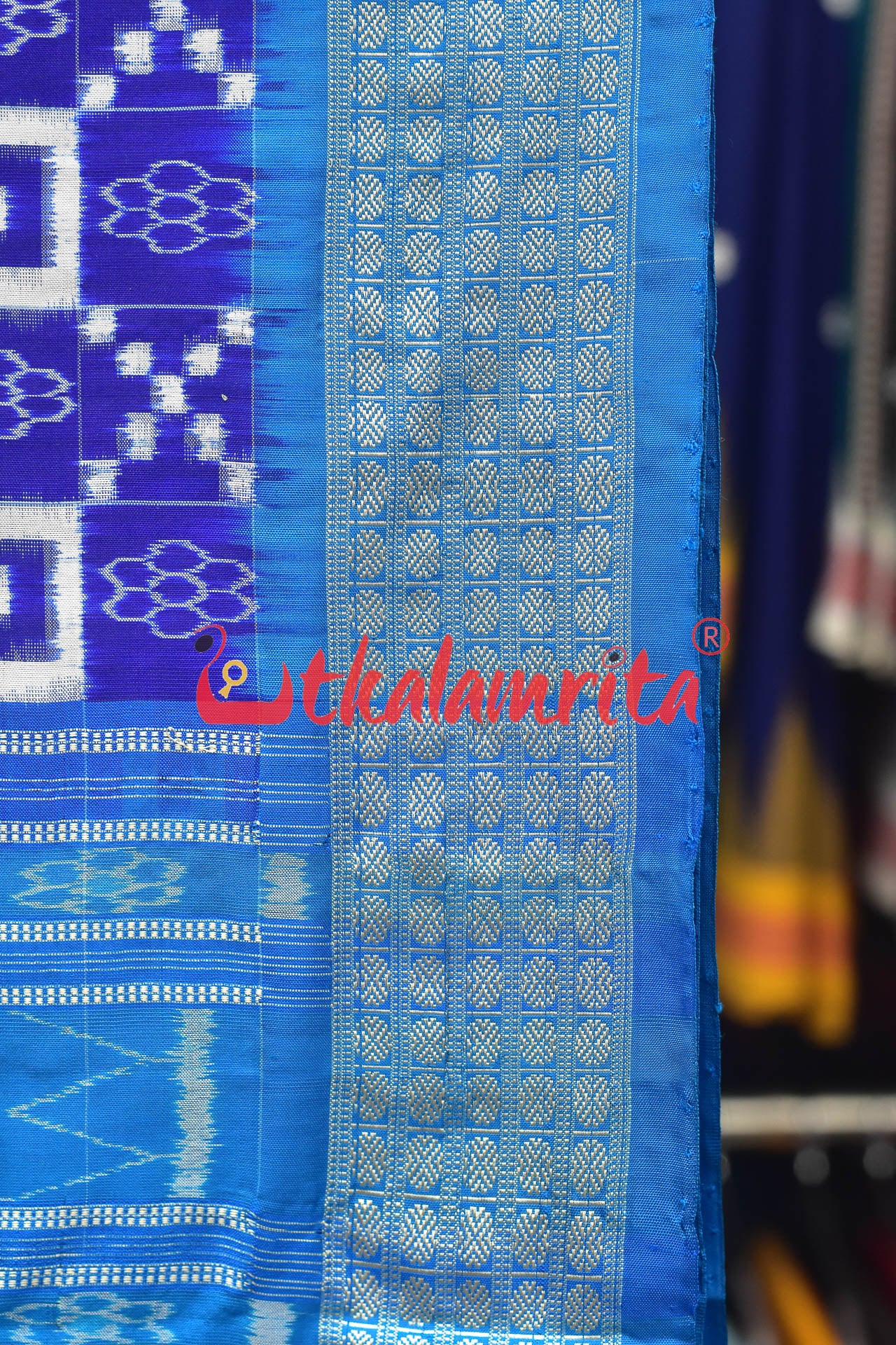 Blue Flowers and Kuthi Sambalpuri Silk Saree