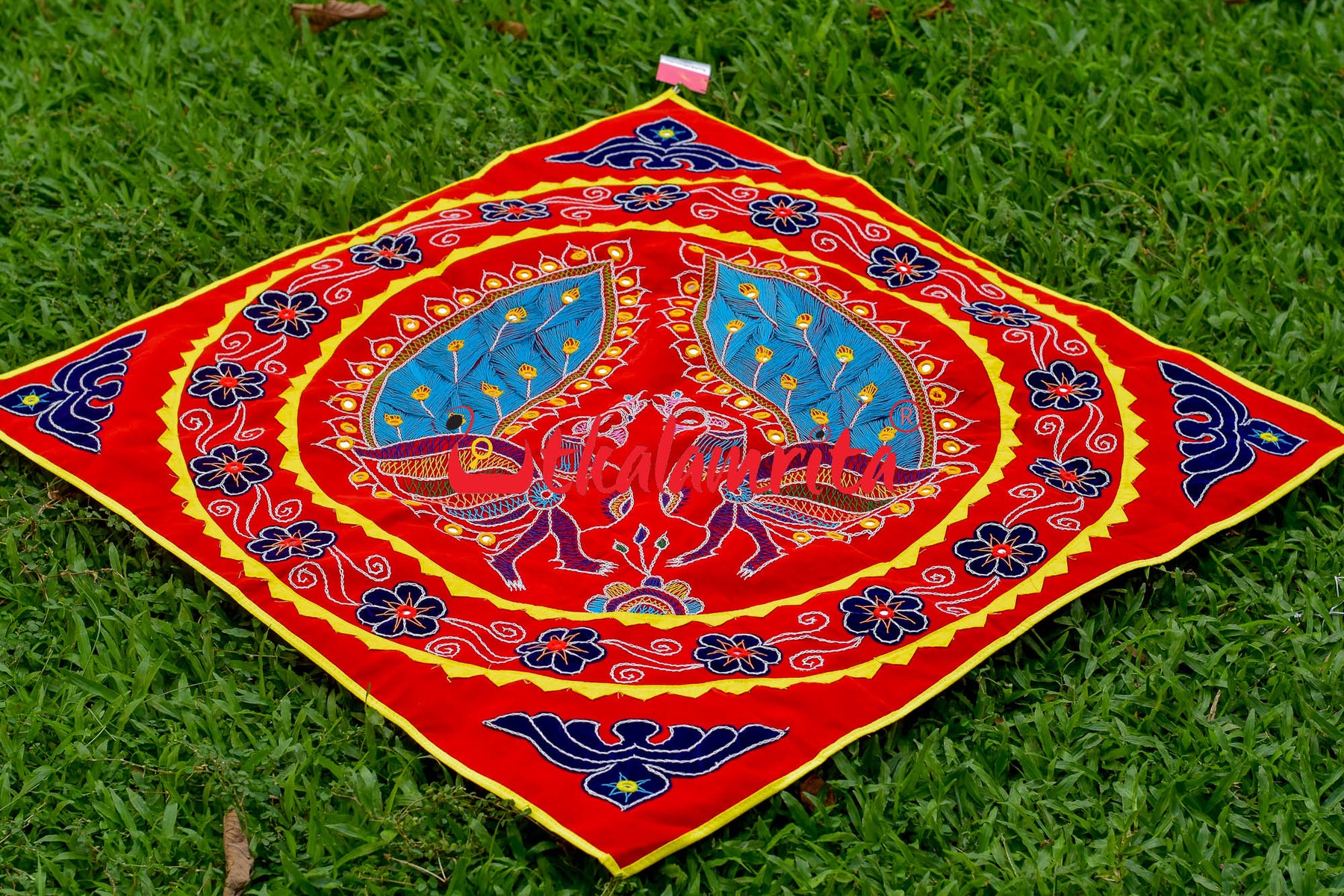 Double Peacock Red Blue Applique
