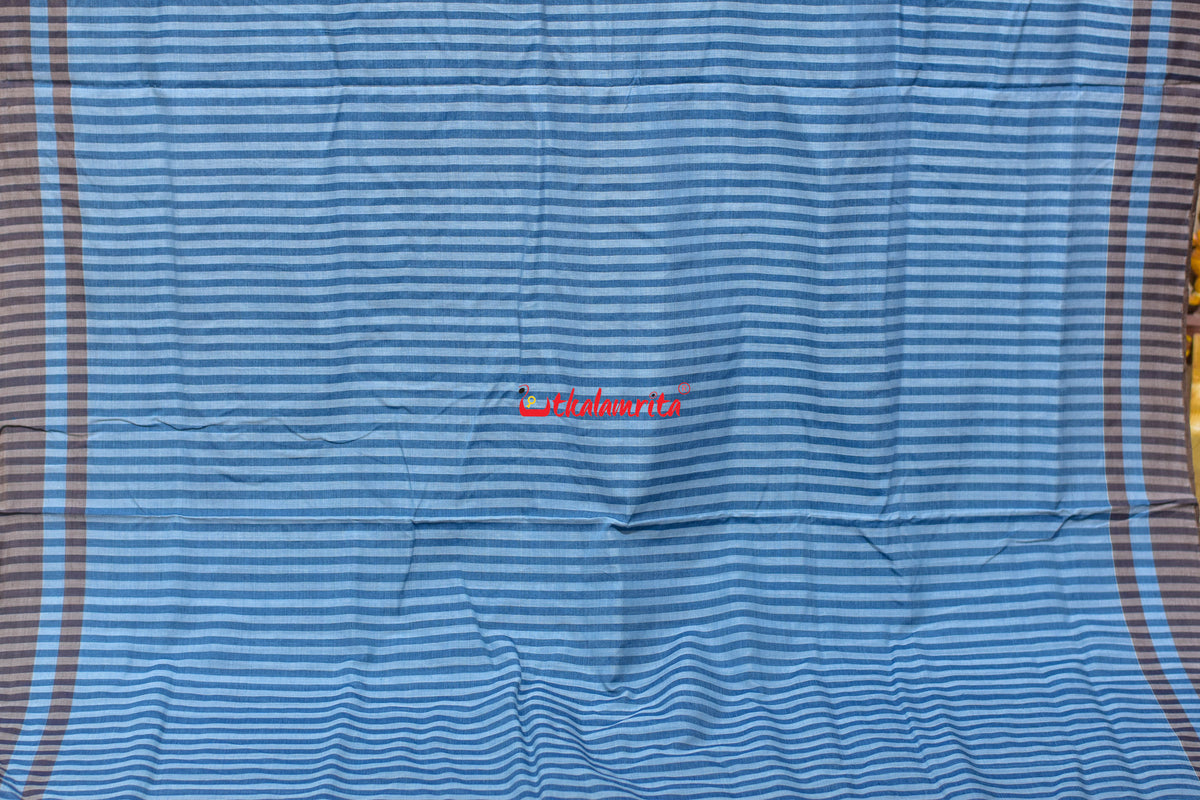 Sky Blue Brown Gaara Thikiri Maniabandha Cotton Saree