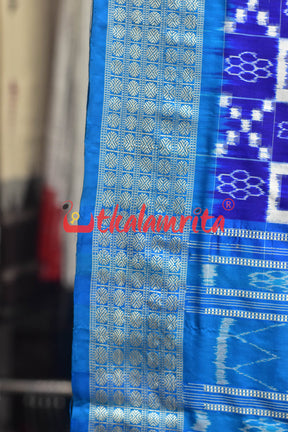 Blue Flowers and Kuthi Sambalpuri Silk Saree