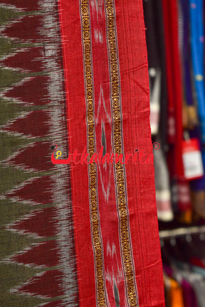 Olive Red Kadha Khandua Cotton Saree