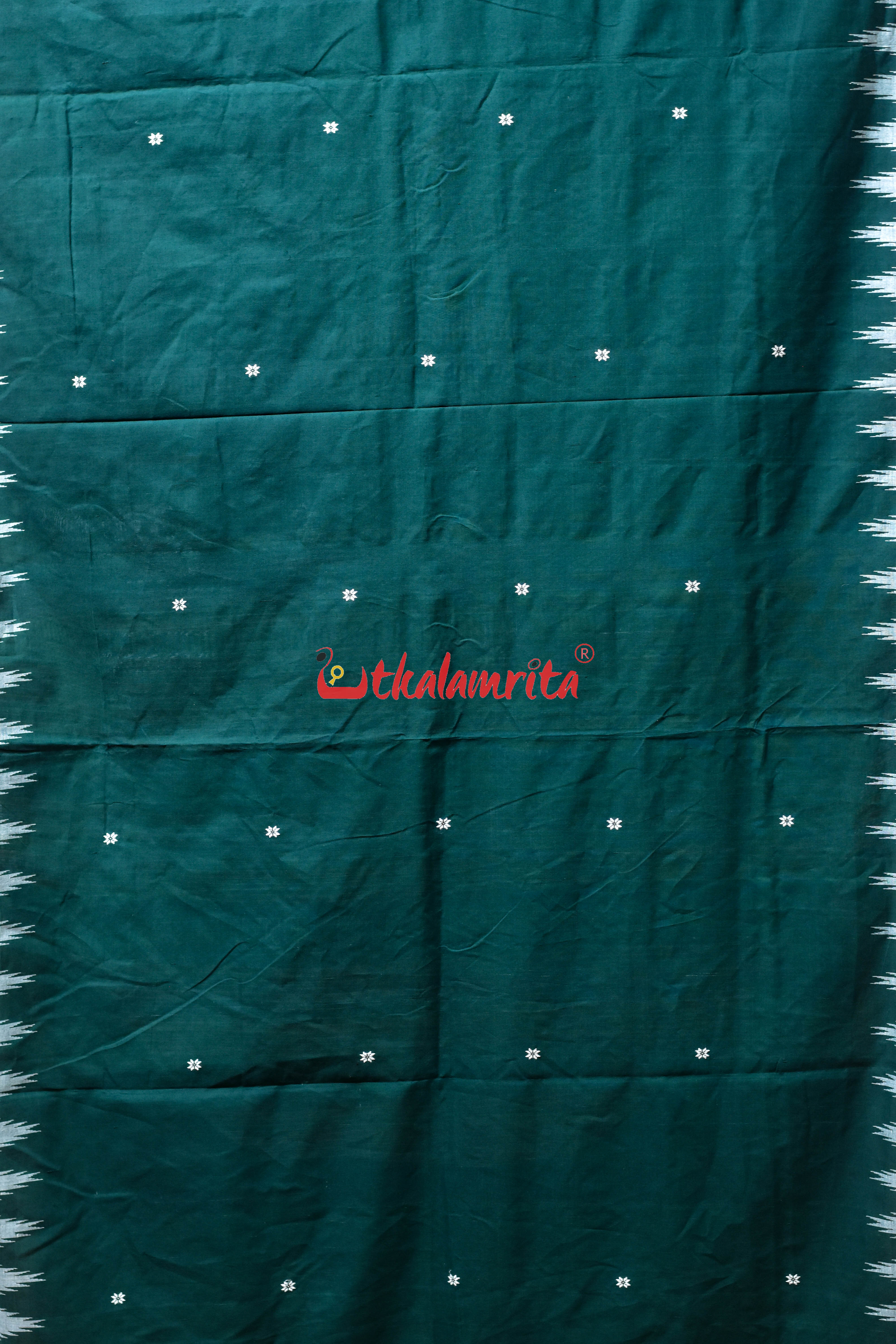 Dark Green White Original Ganjam Bomkai Cotton Saree