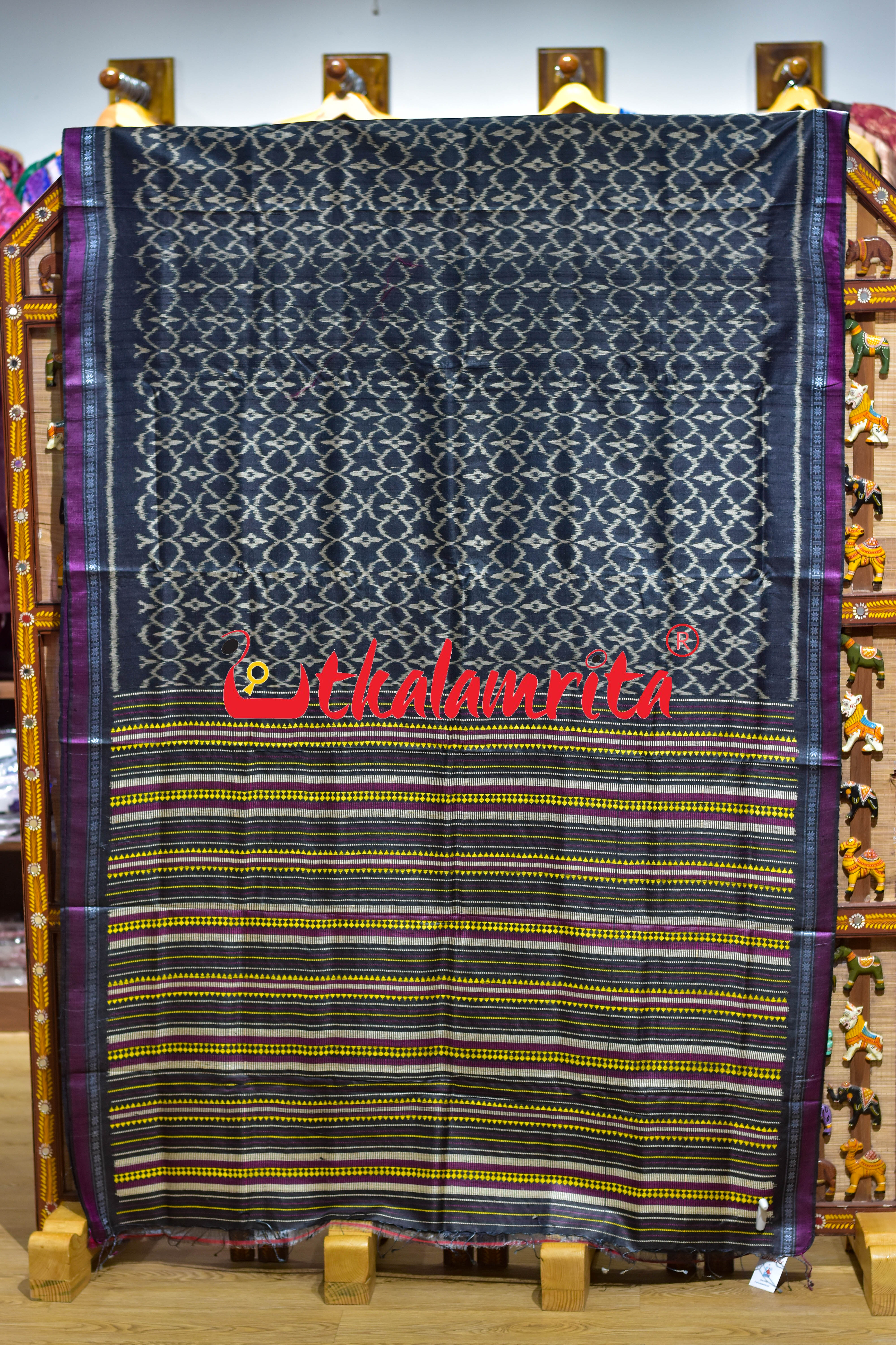 Black Hibiscus Gopalpur Tussar Silk Saree