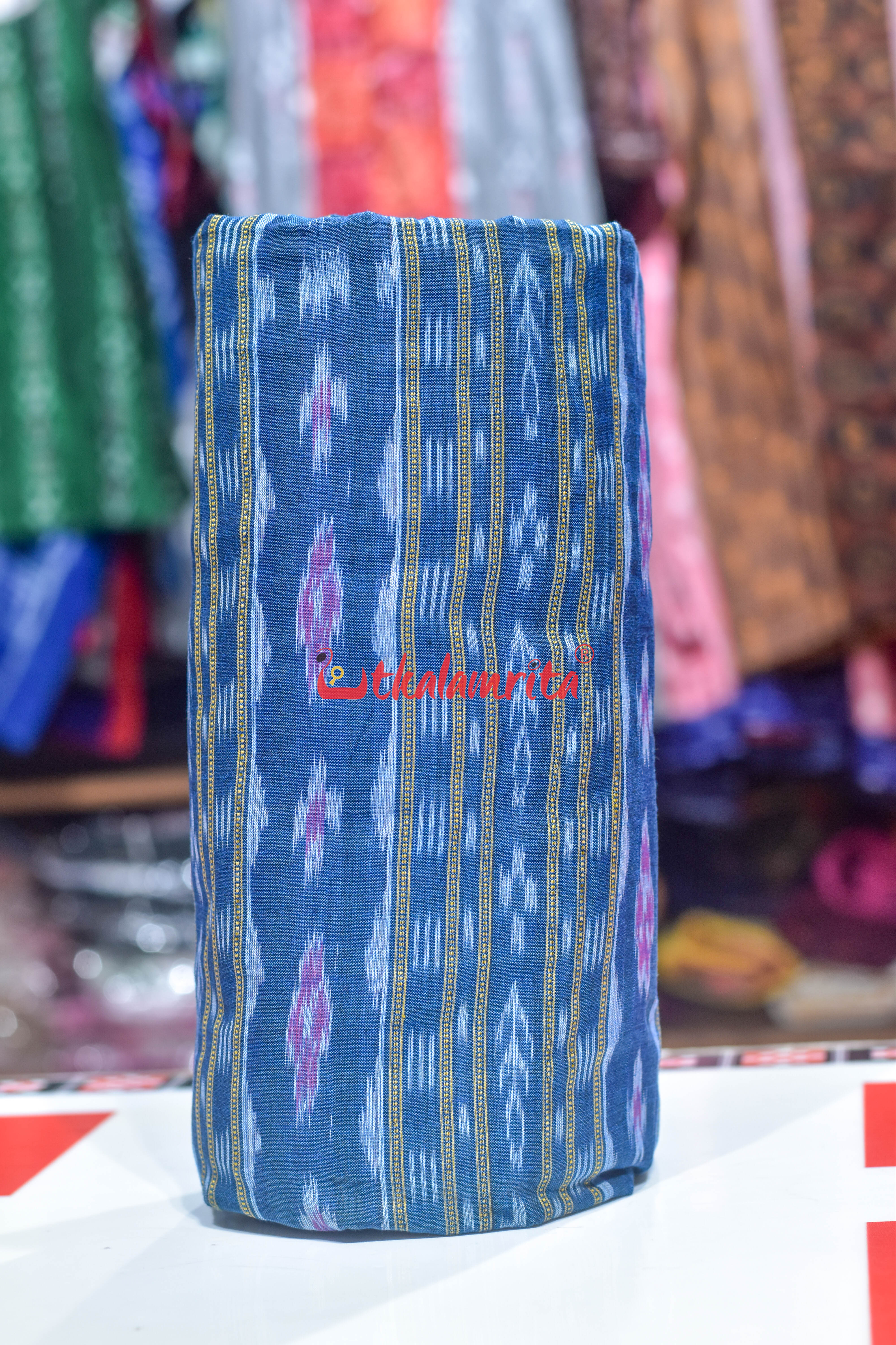Teal Blue Red Flower Ikat (Fabric)