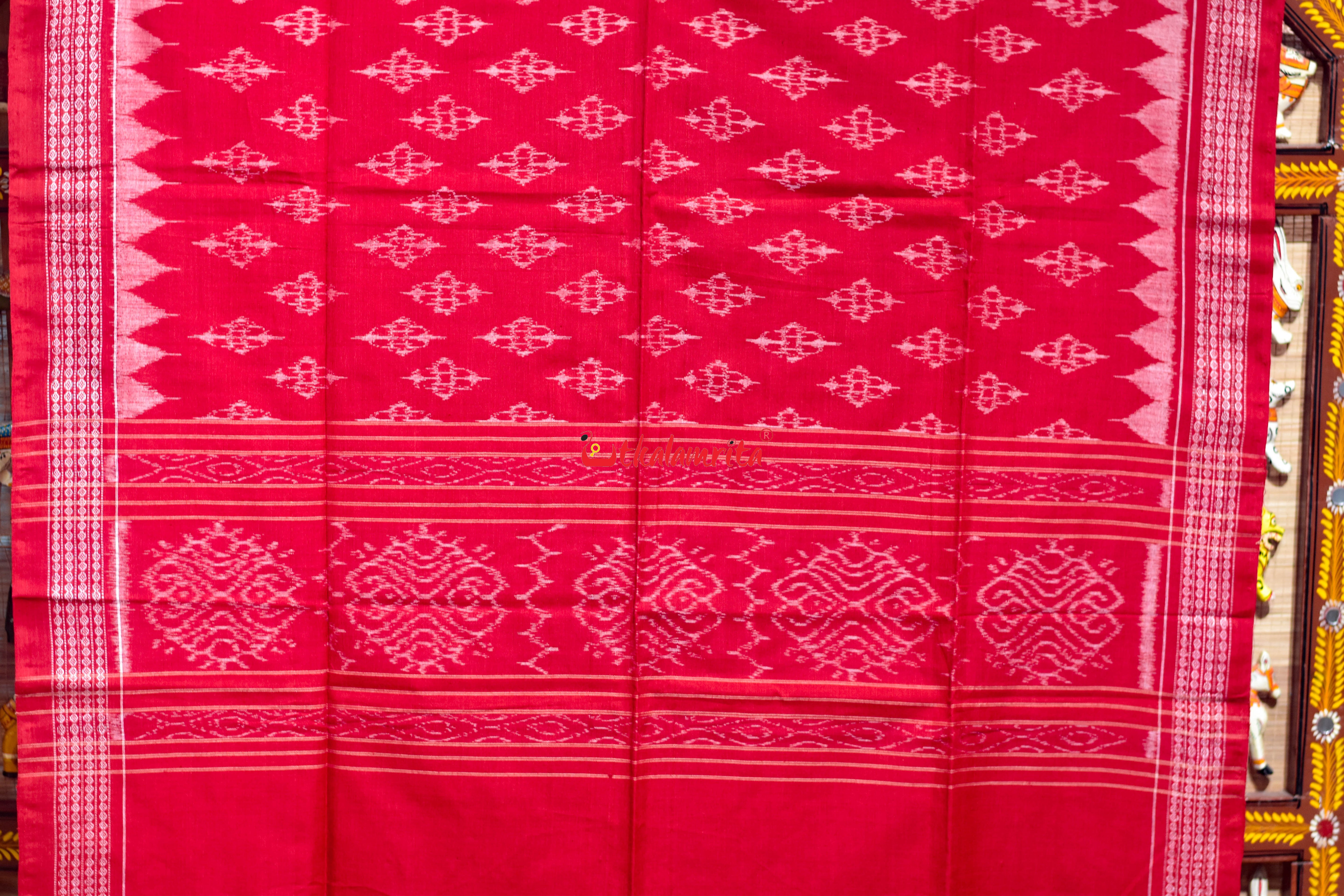 Teal Red Hearts Sambalpuri Bapta Dress Set