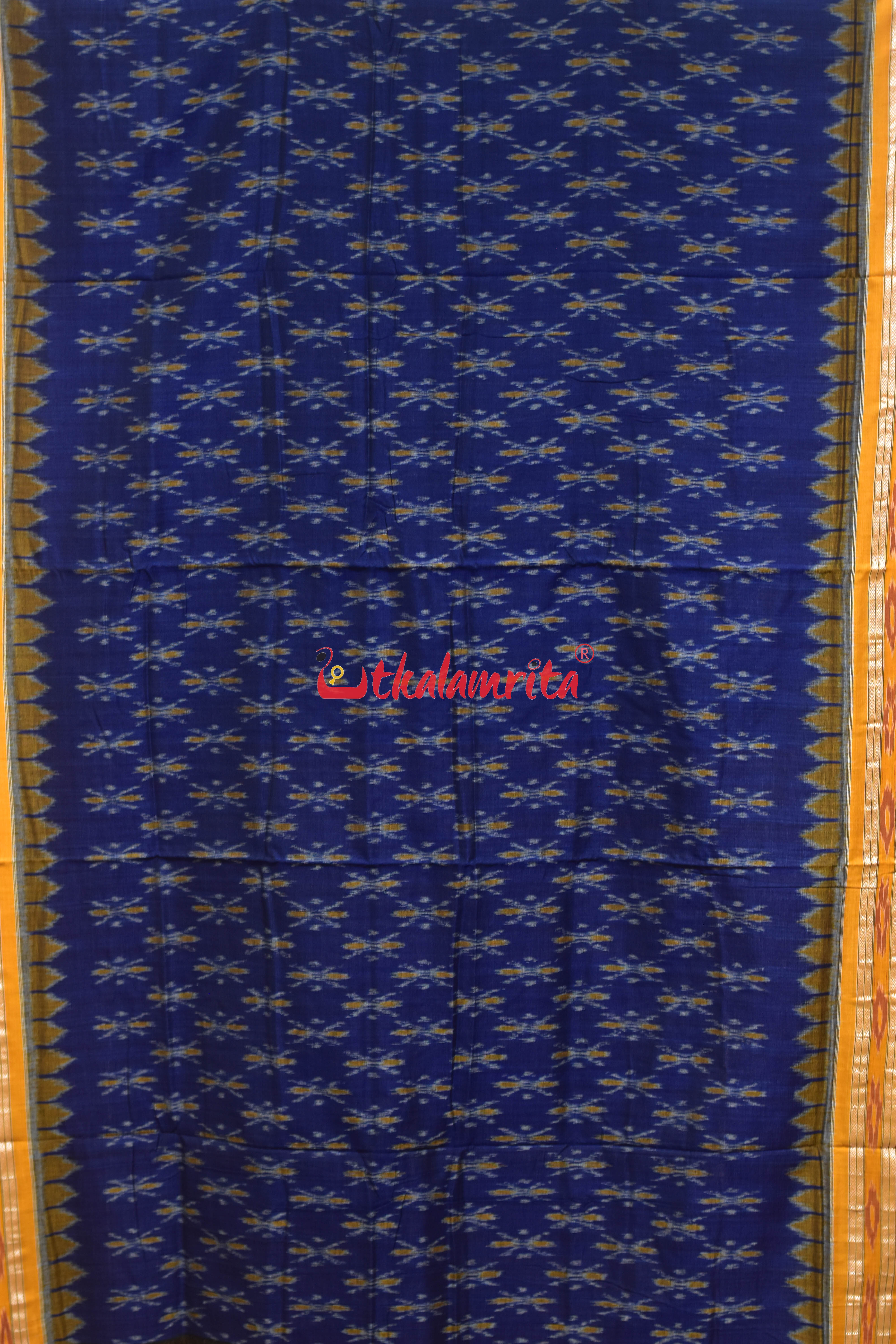 Navy Blue Damru with Yellow Border Khandua Cotton Saree