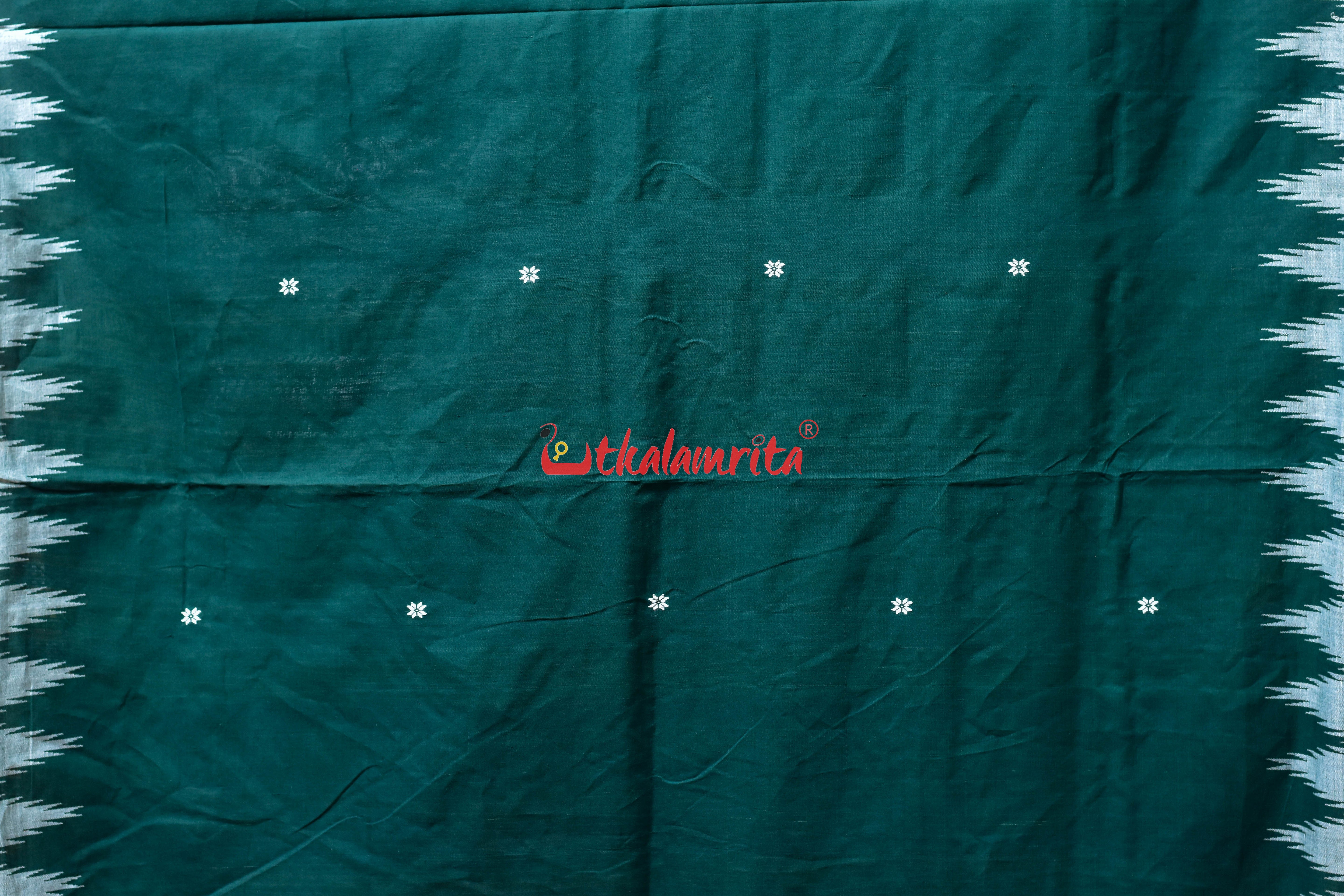 Dark Green White Original Ganjam Bomkai Cotton Saree