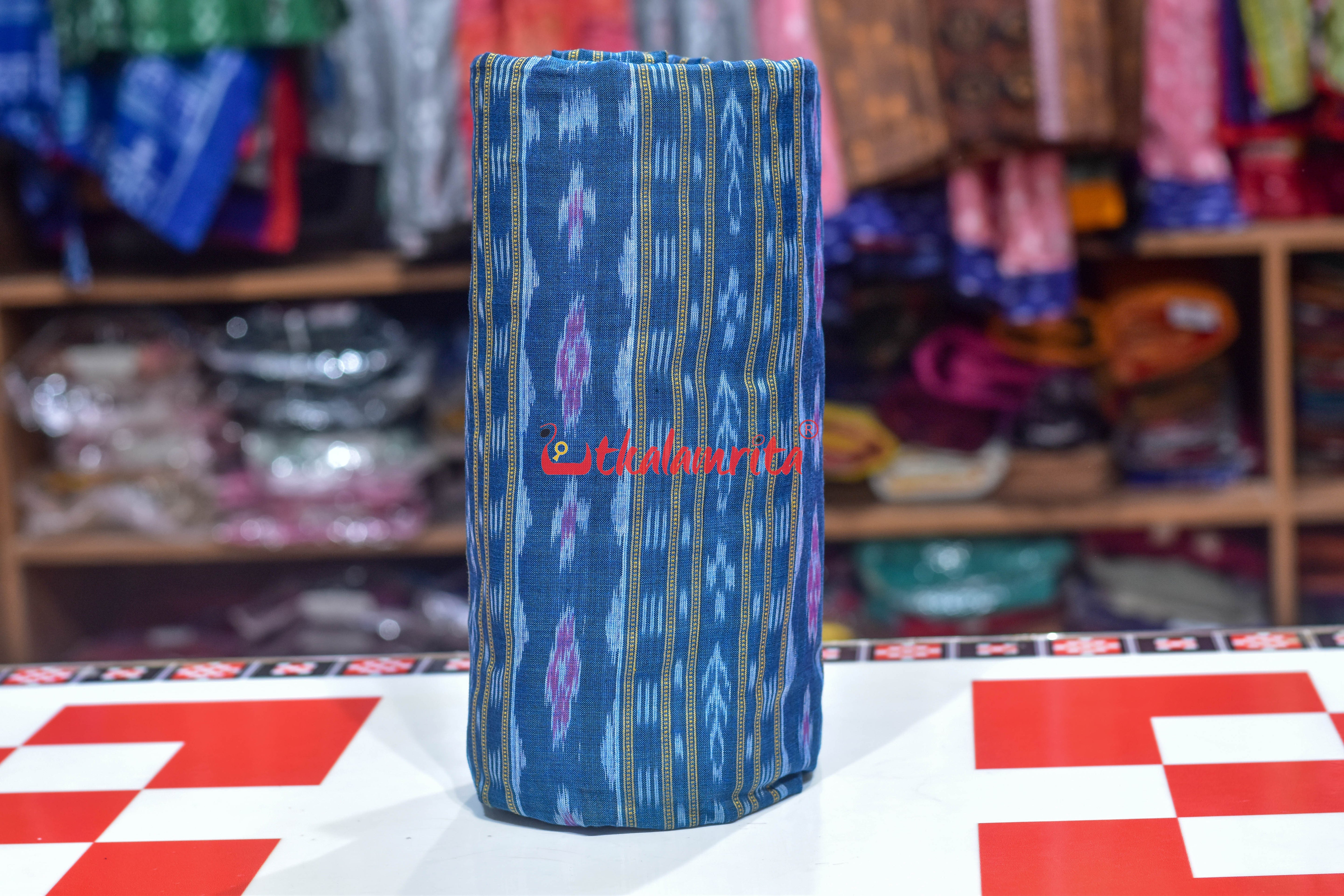 Teal Blue Red Flower Ikat (Fabric)
