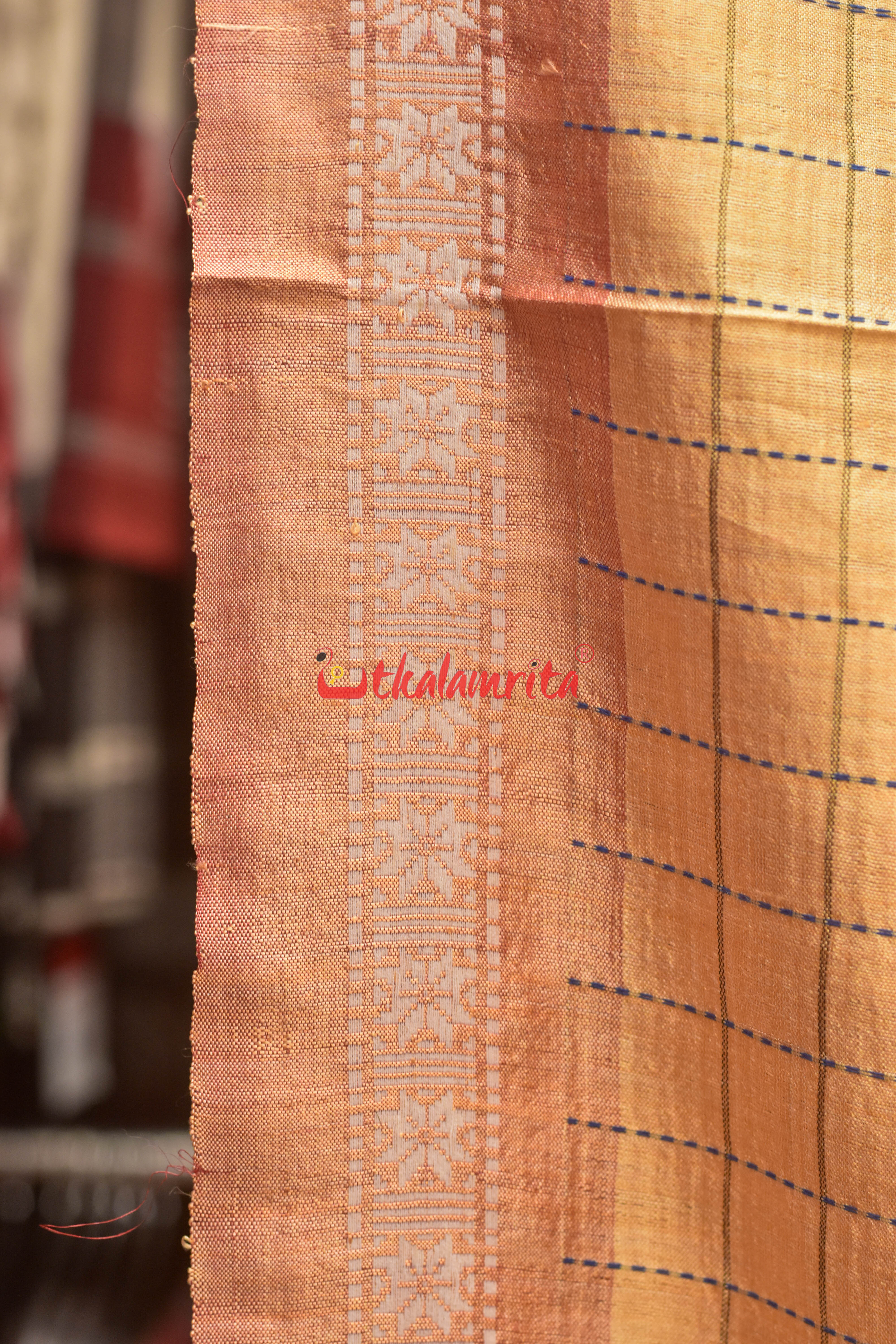 Orange Body Check And Anchal Stripes Tussar Saree