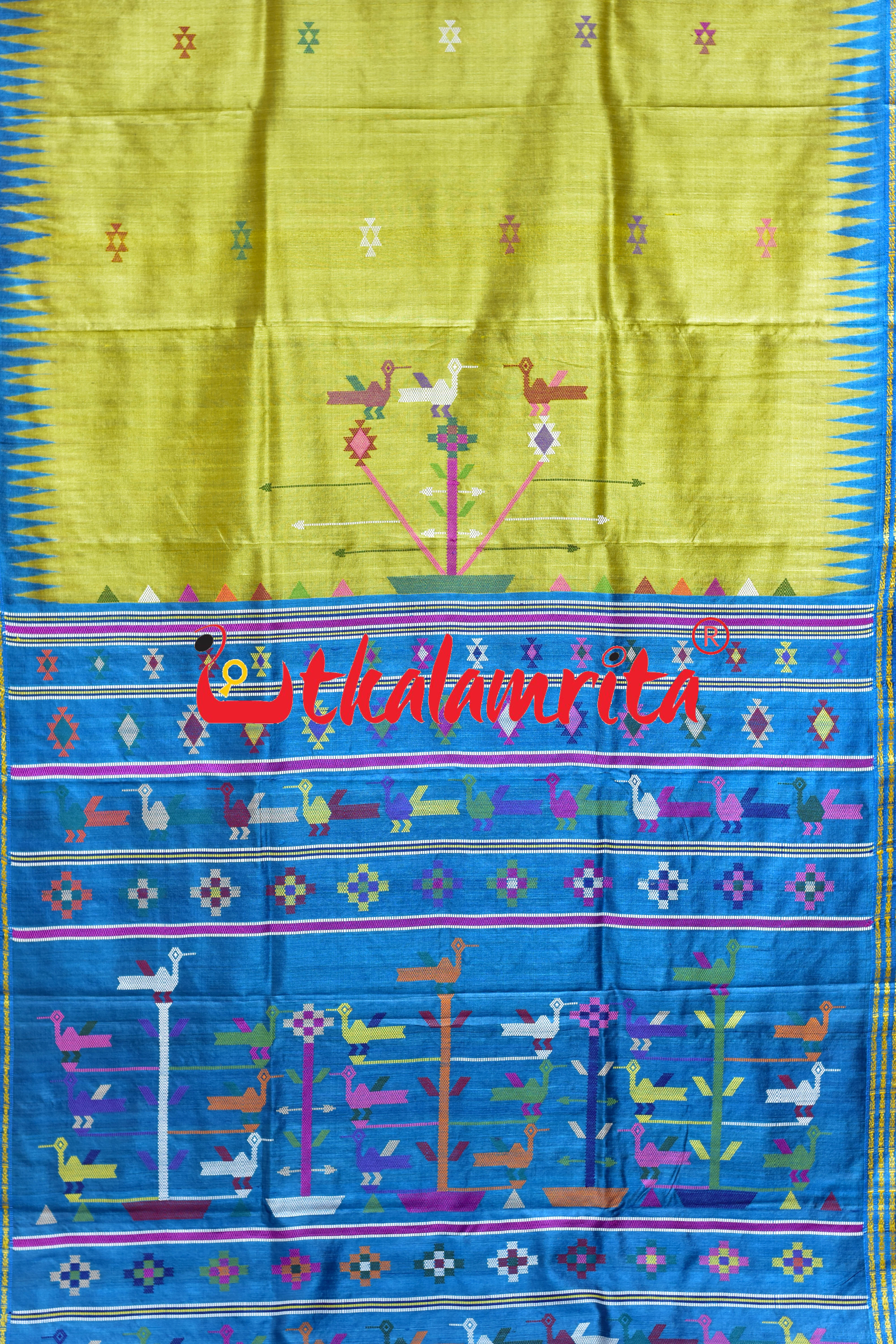 Lemon Yellow Ganjam Bomkai Inspired Gopalpur Tussar Saree