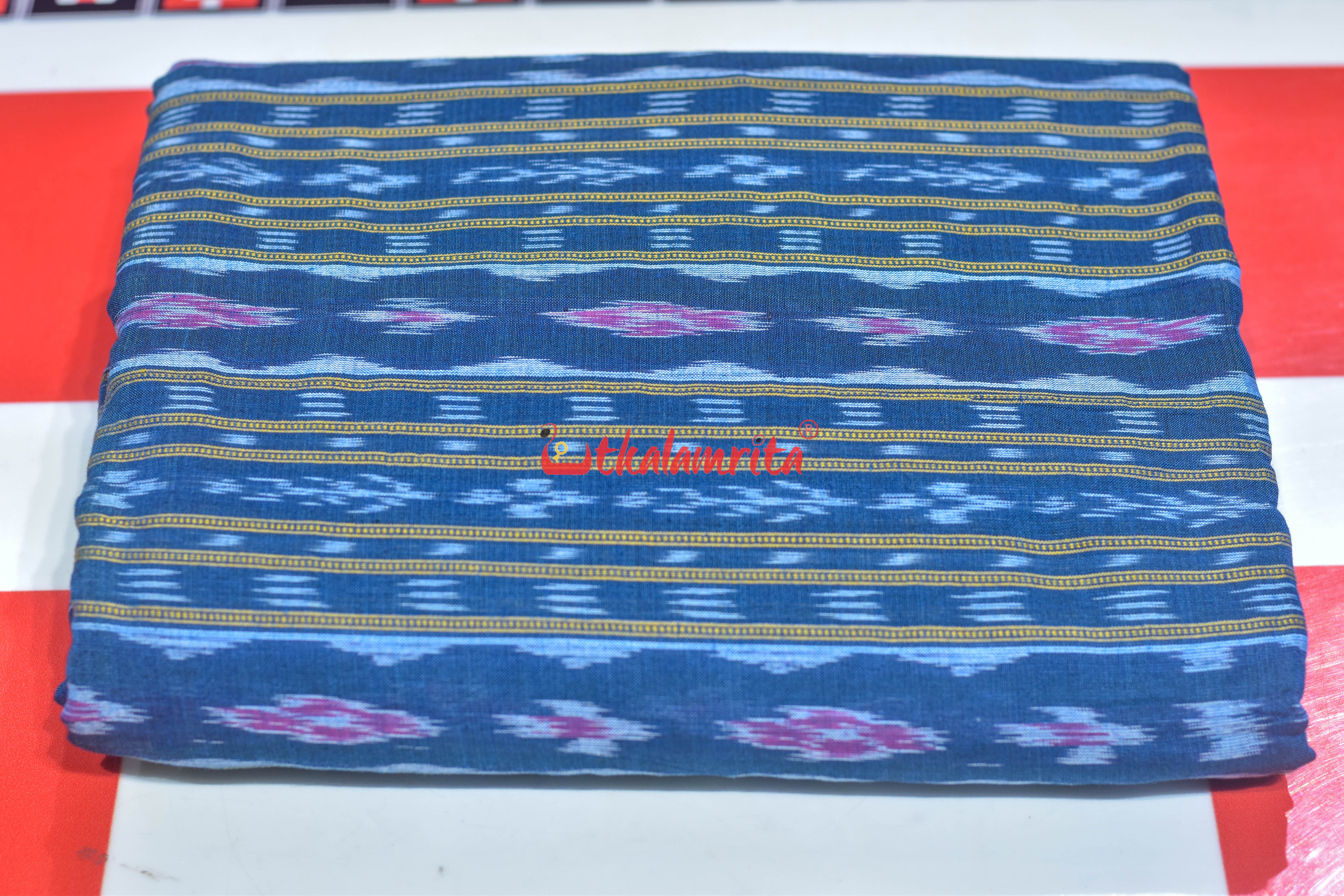 Teal Blue Red Flower Ikat (Fabric)