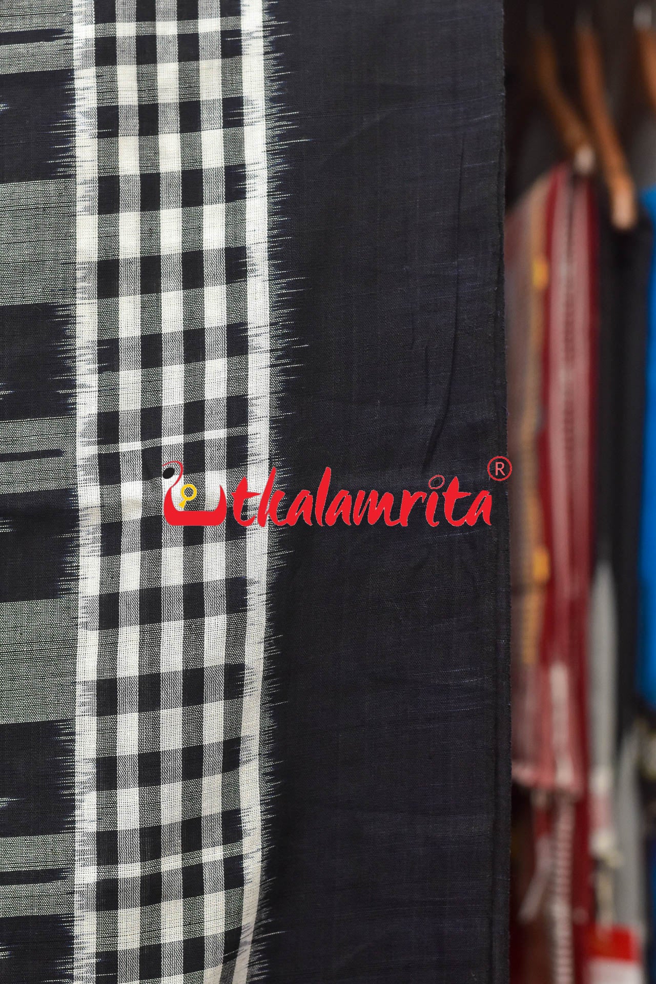 Half Half Black White Khandua Cotton Checks Saree