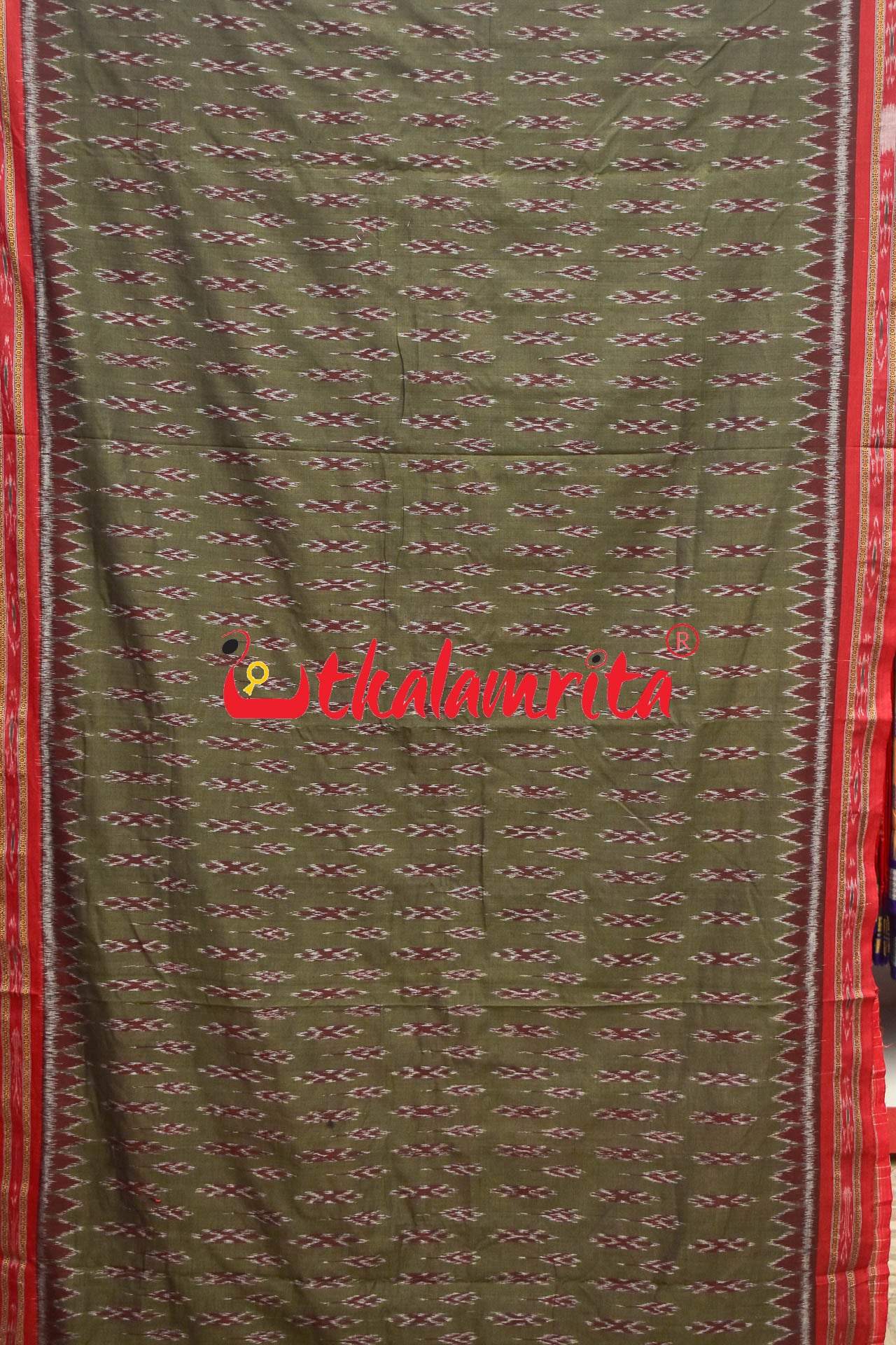 Olive Red Kadha Khandua Cotton Saree