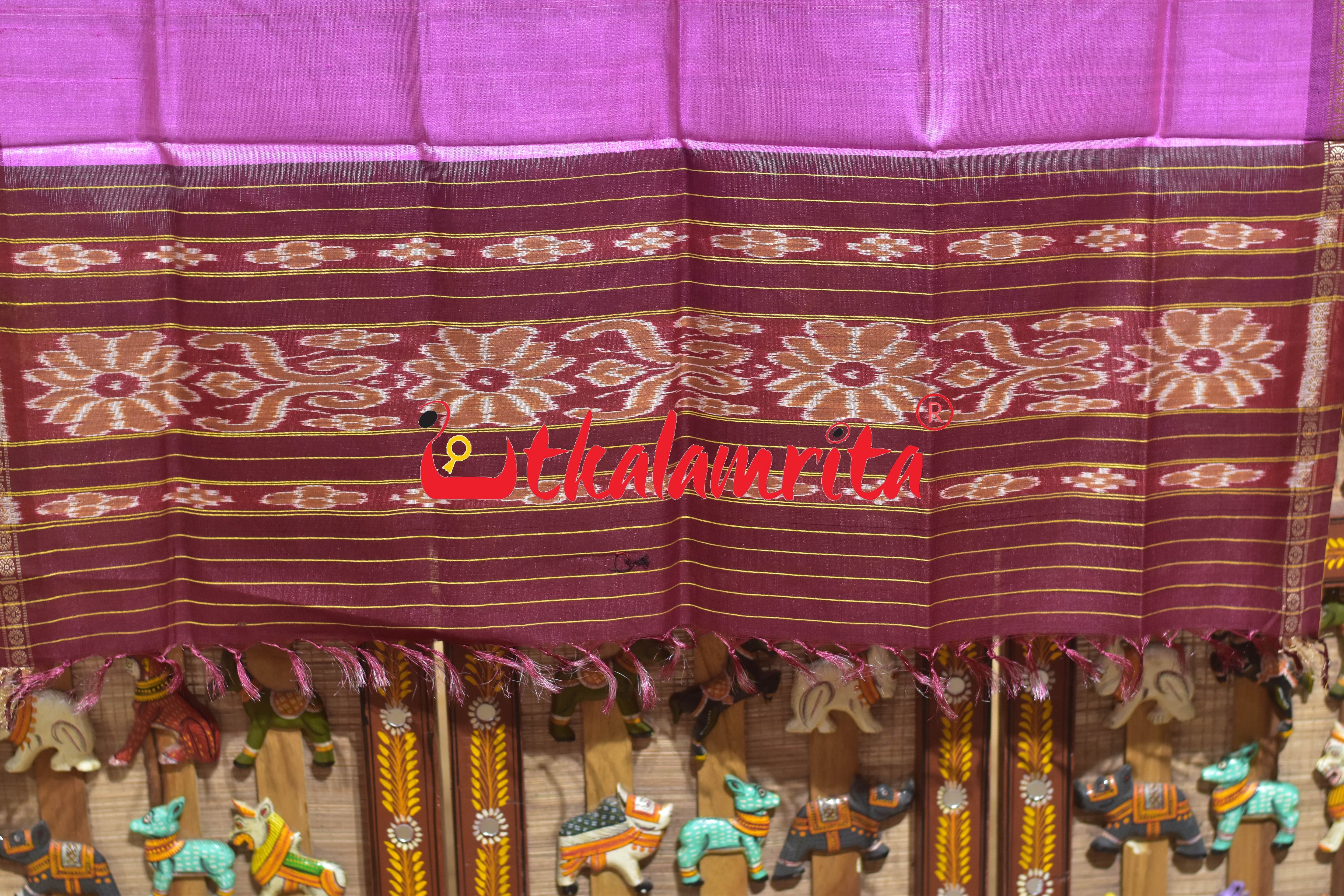 Pink Single Flower Gopalpur Tussar (Dupatta)