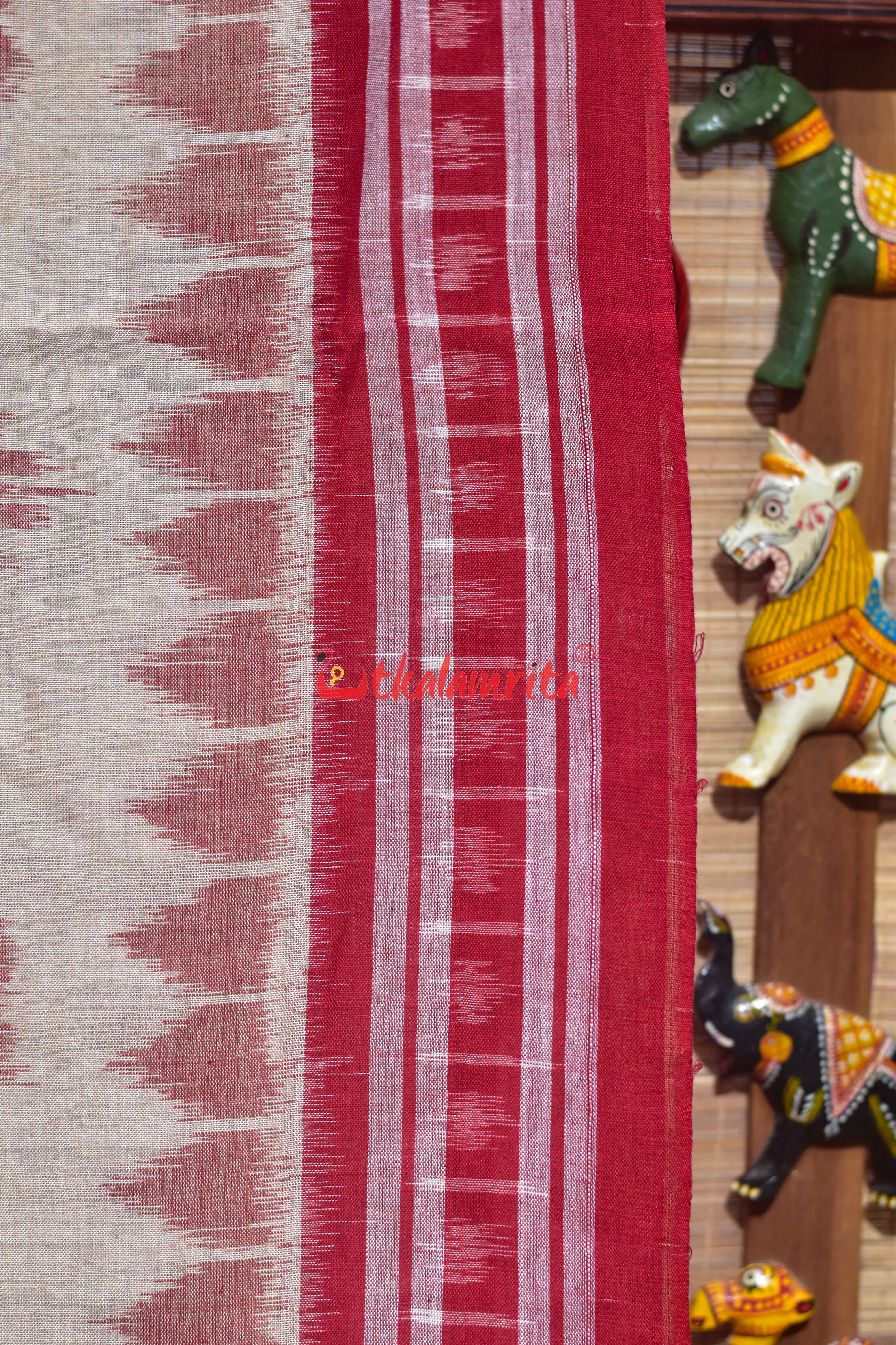 Off White Red Bada Phula Khandua Cotton Saree