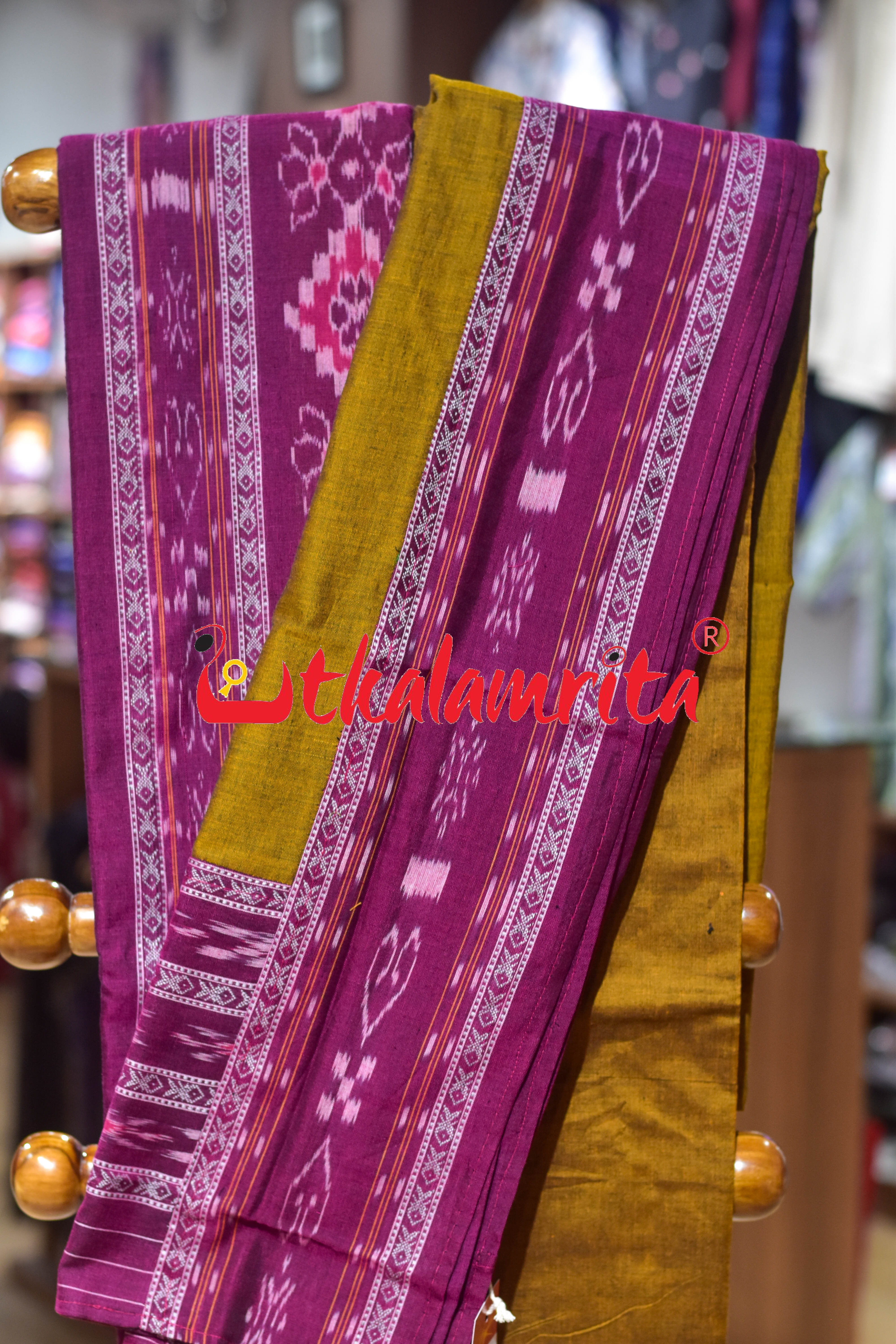 Magenta Golden Middle Design Cotton Dress Set