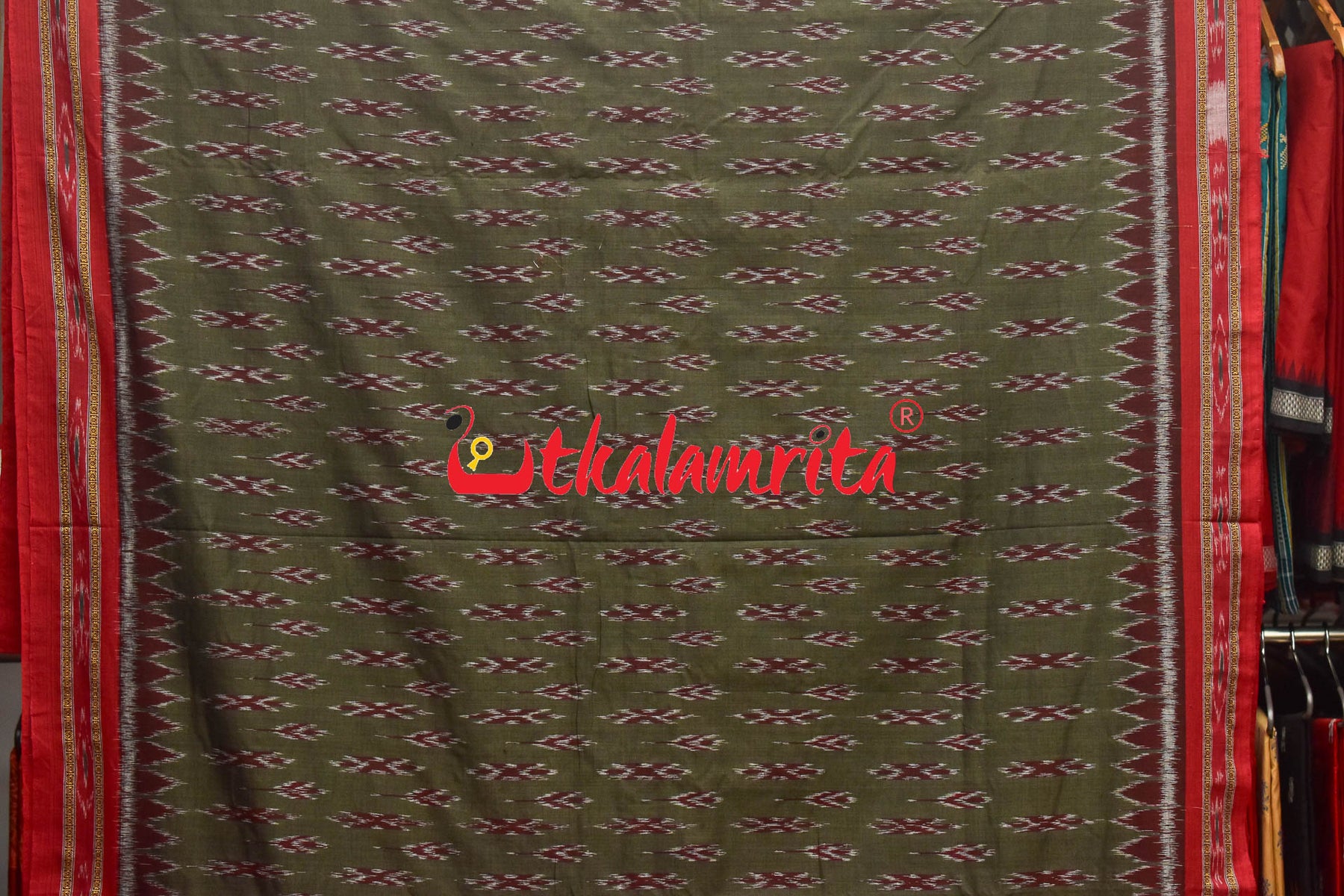 Olive Red Kadha Khandua Cotton Saree