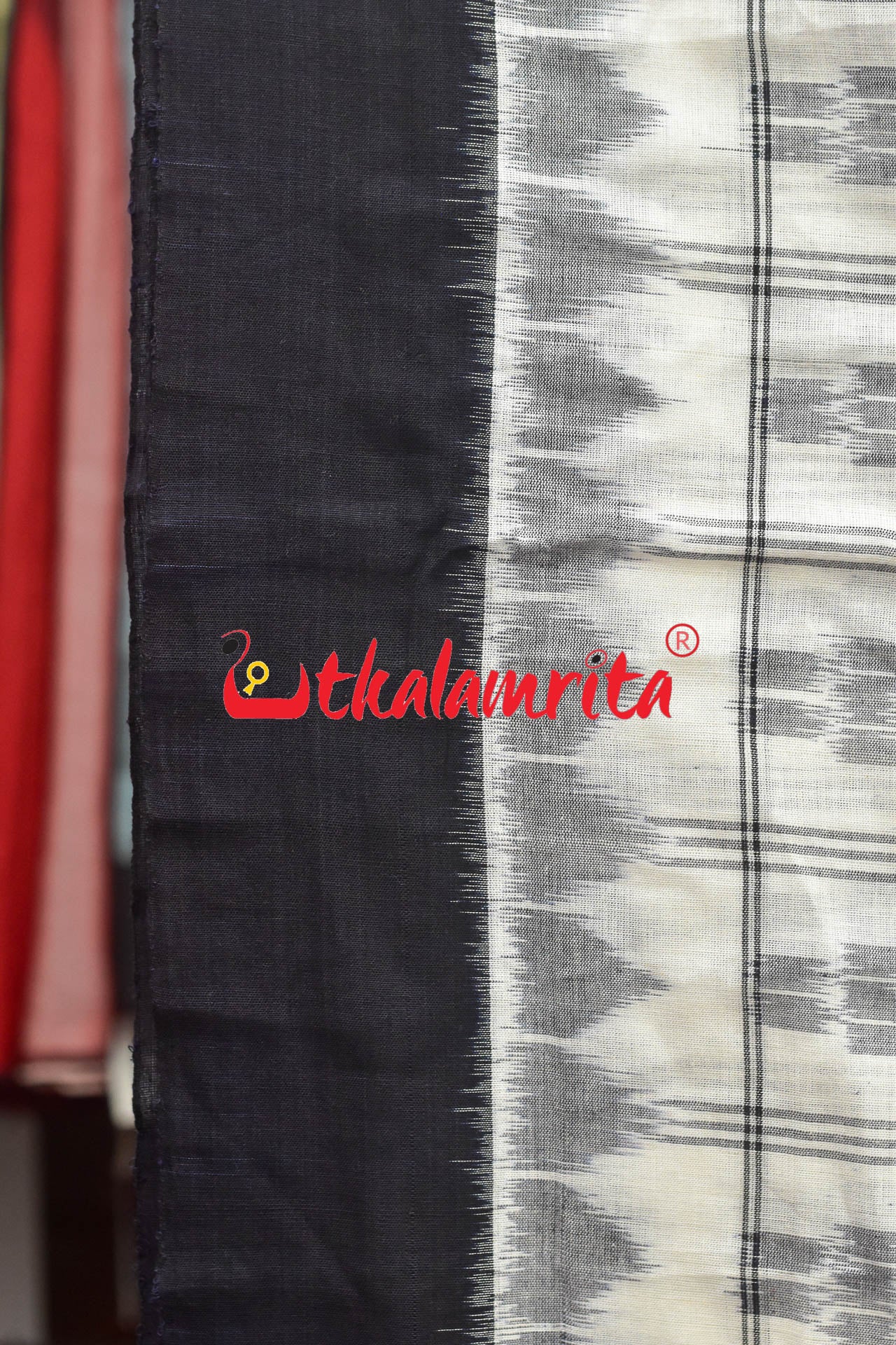 Half Half Black White Khandua Cotton Checks Saree