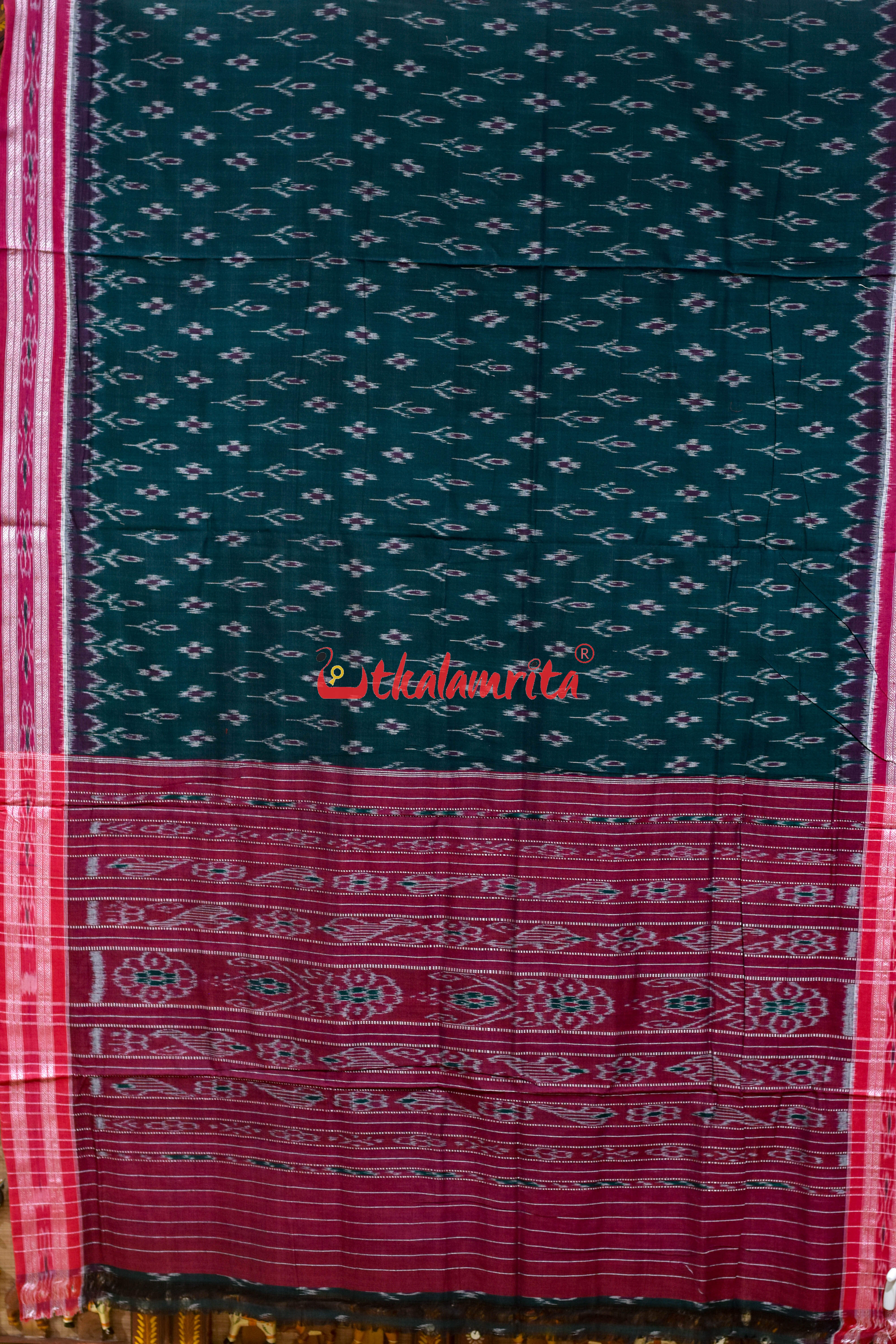 Bottle Green kadha Pasapali Khandua Cotton Saree