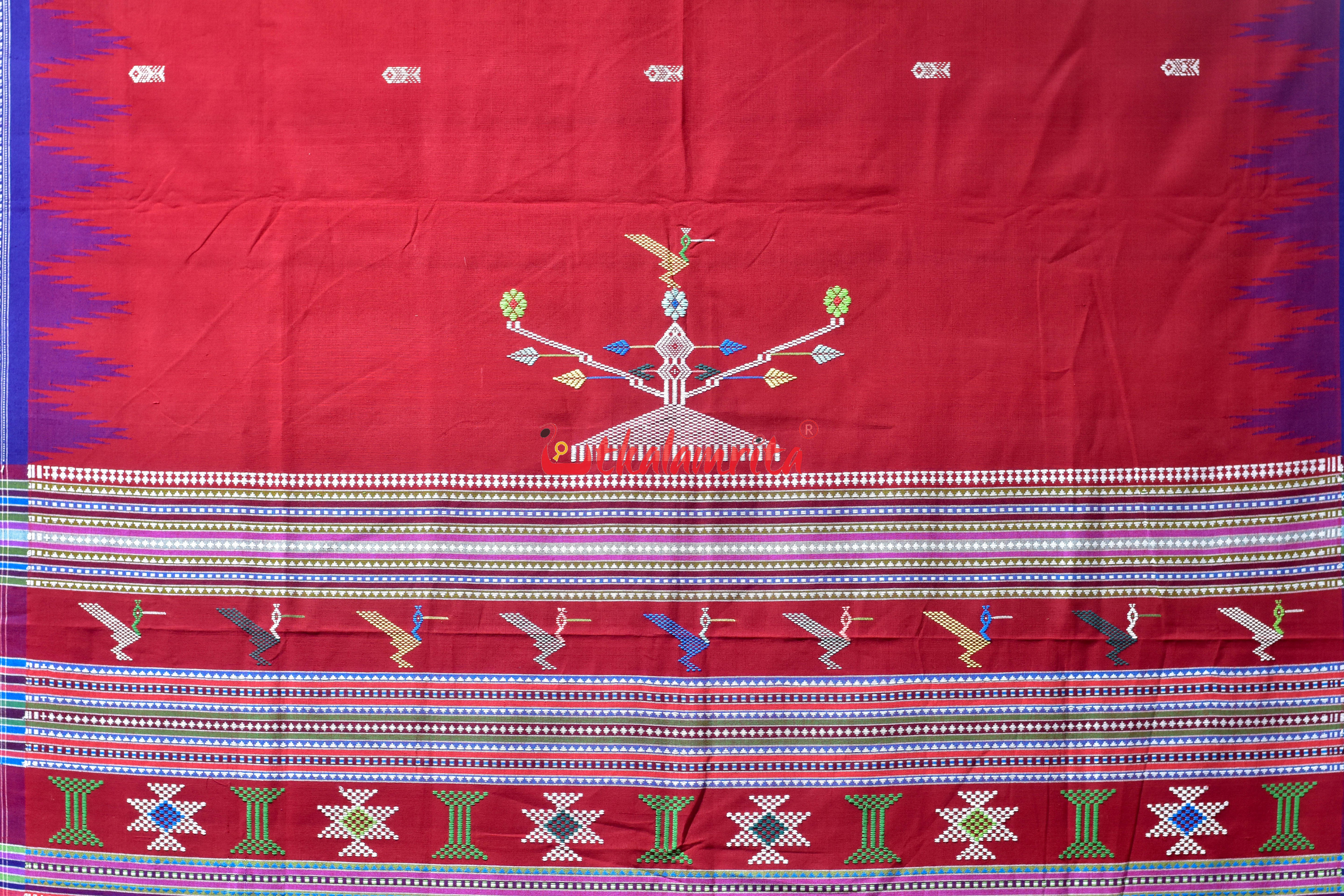 Red Blue Original Ganjam Bomkai Cotton Saree
