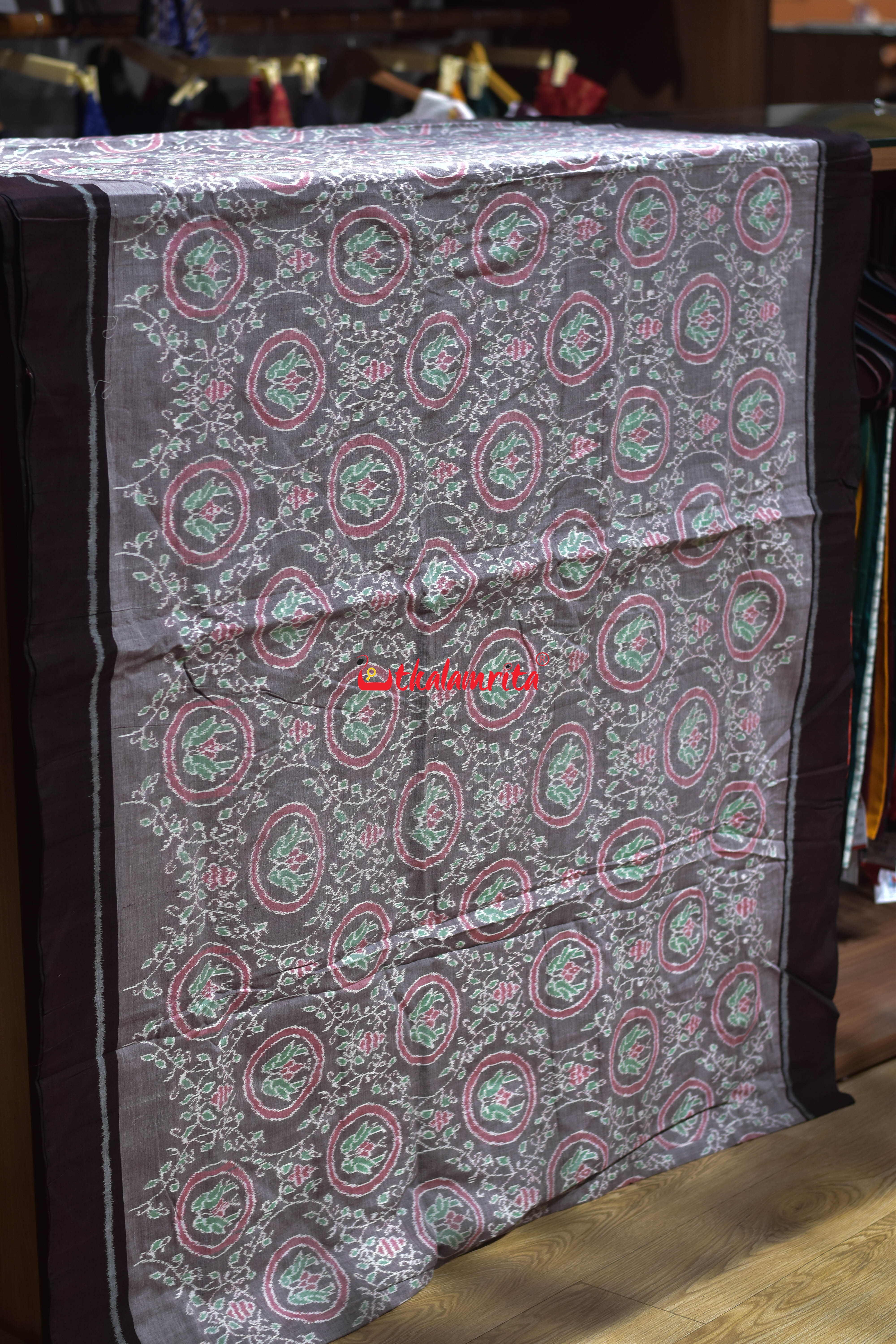 Taupe Brown Jodi parrot Sambalpuri Cotton (Fabric)