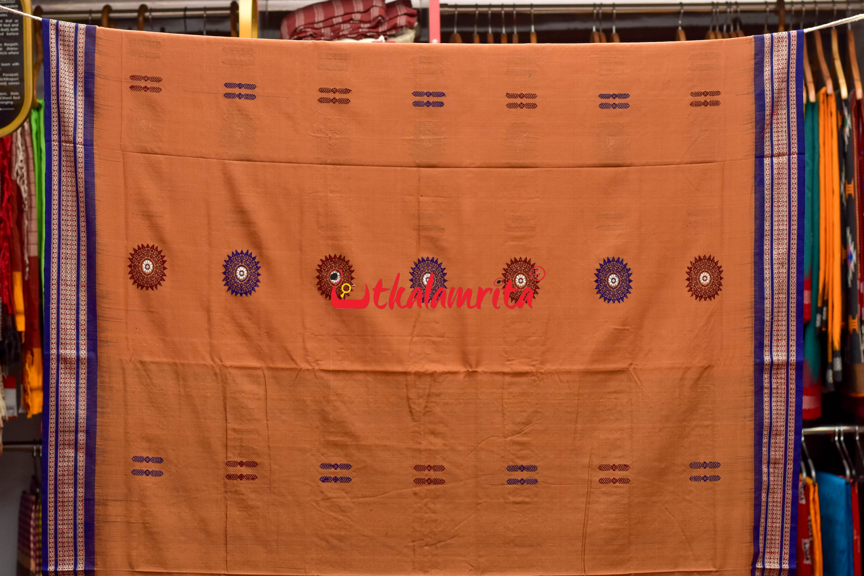 Biscuit Blue Padam Bomkai Cotton Saree