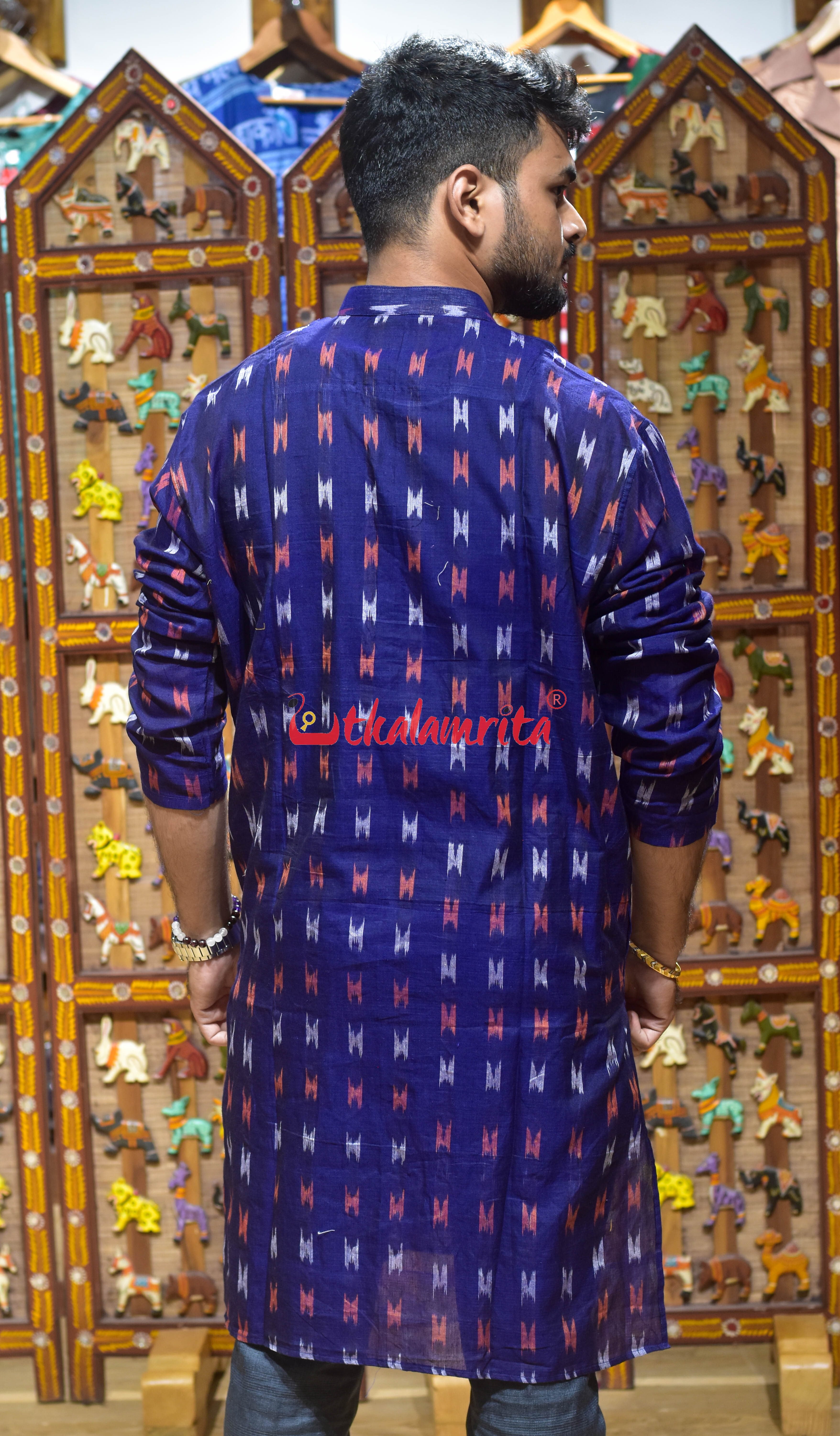 Navy Blue M Design (Men's Long Kurta)