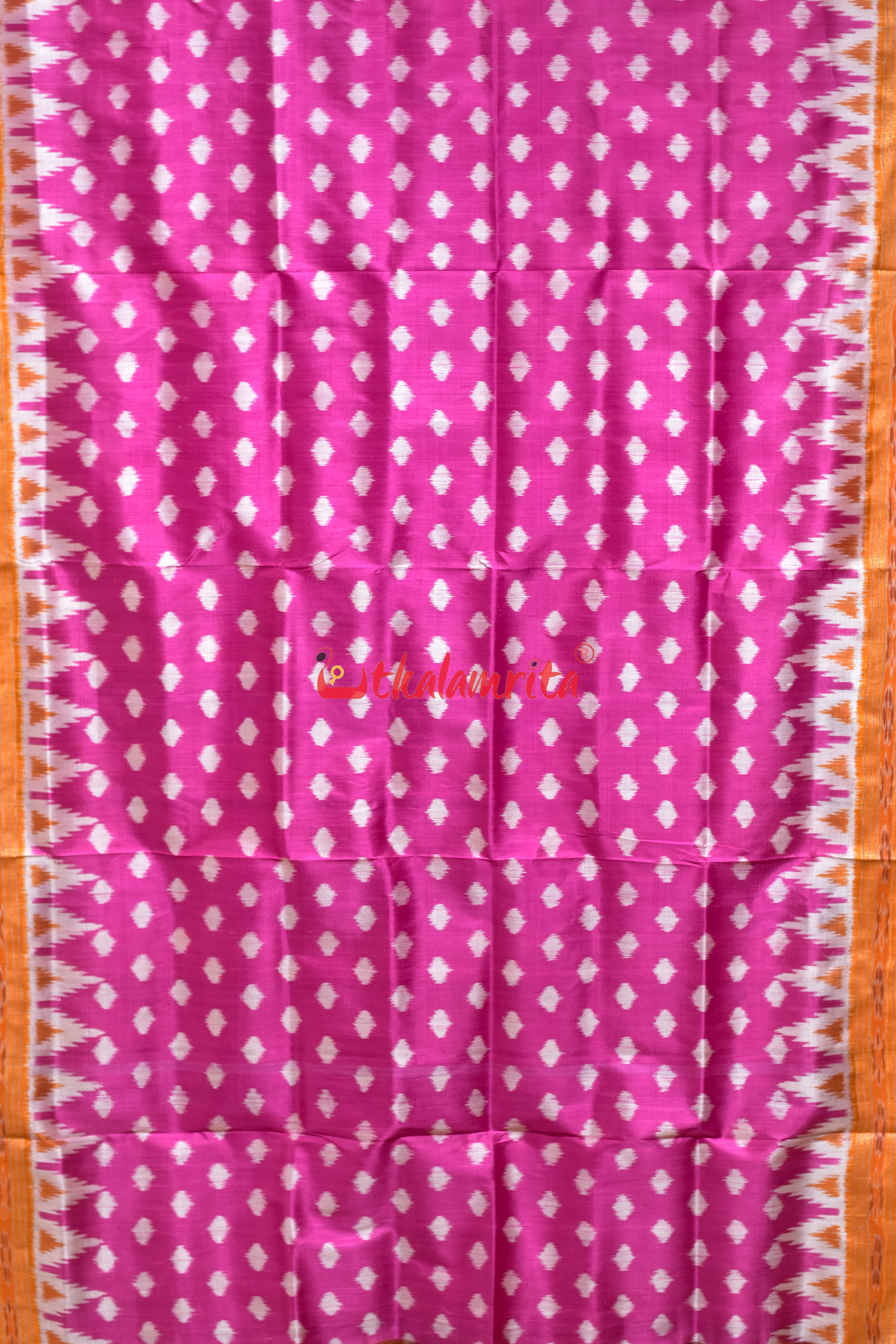 Body Dots Pink Yellow Border Khandua Silk Saree