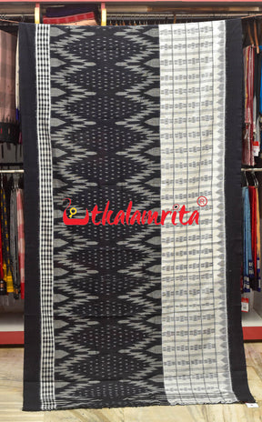 Half Half Black White Khandua Cotton Checks Saree