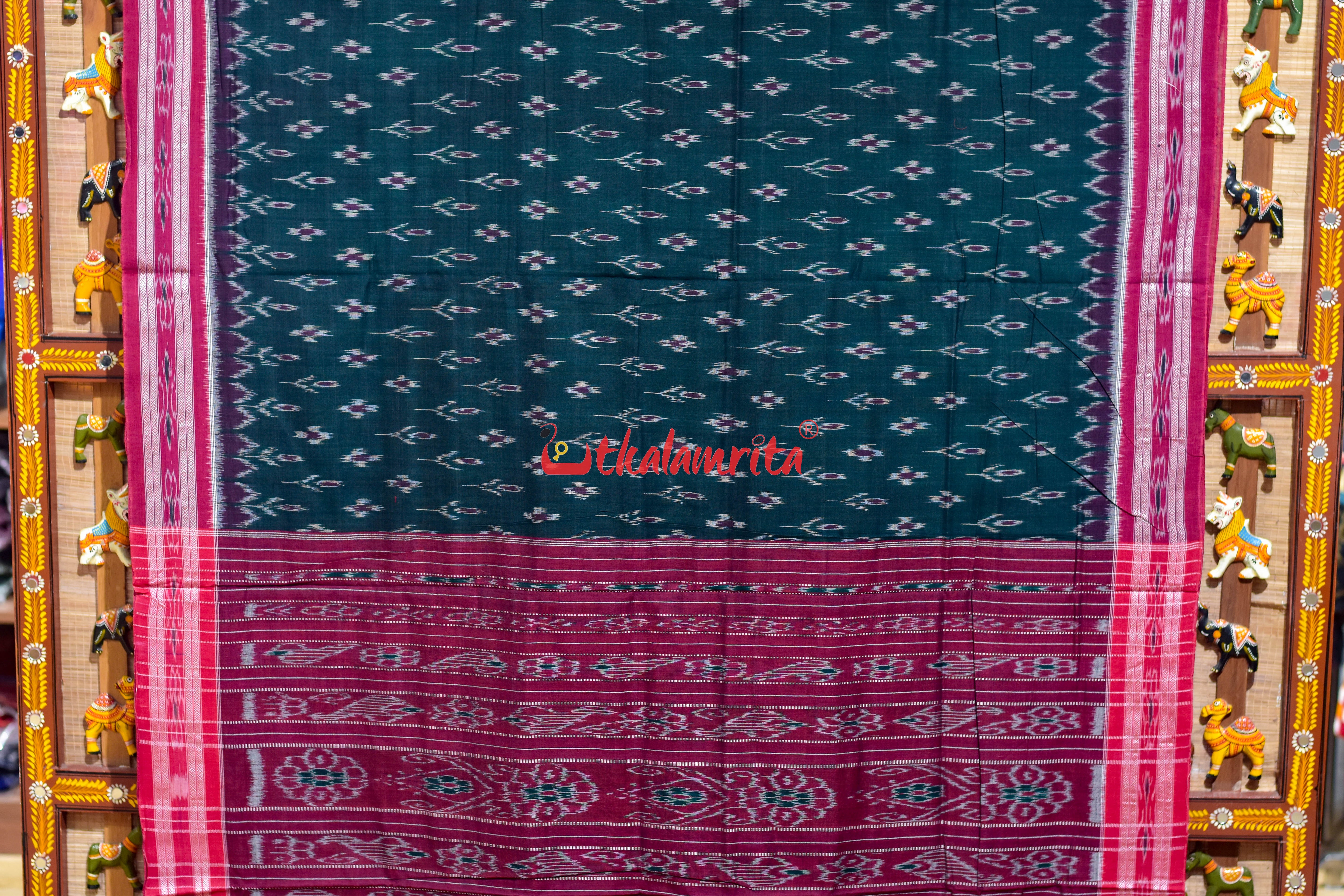 Bottle Green kadha Pasapali Khandua Cotton Saree