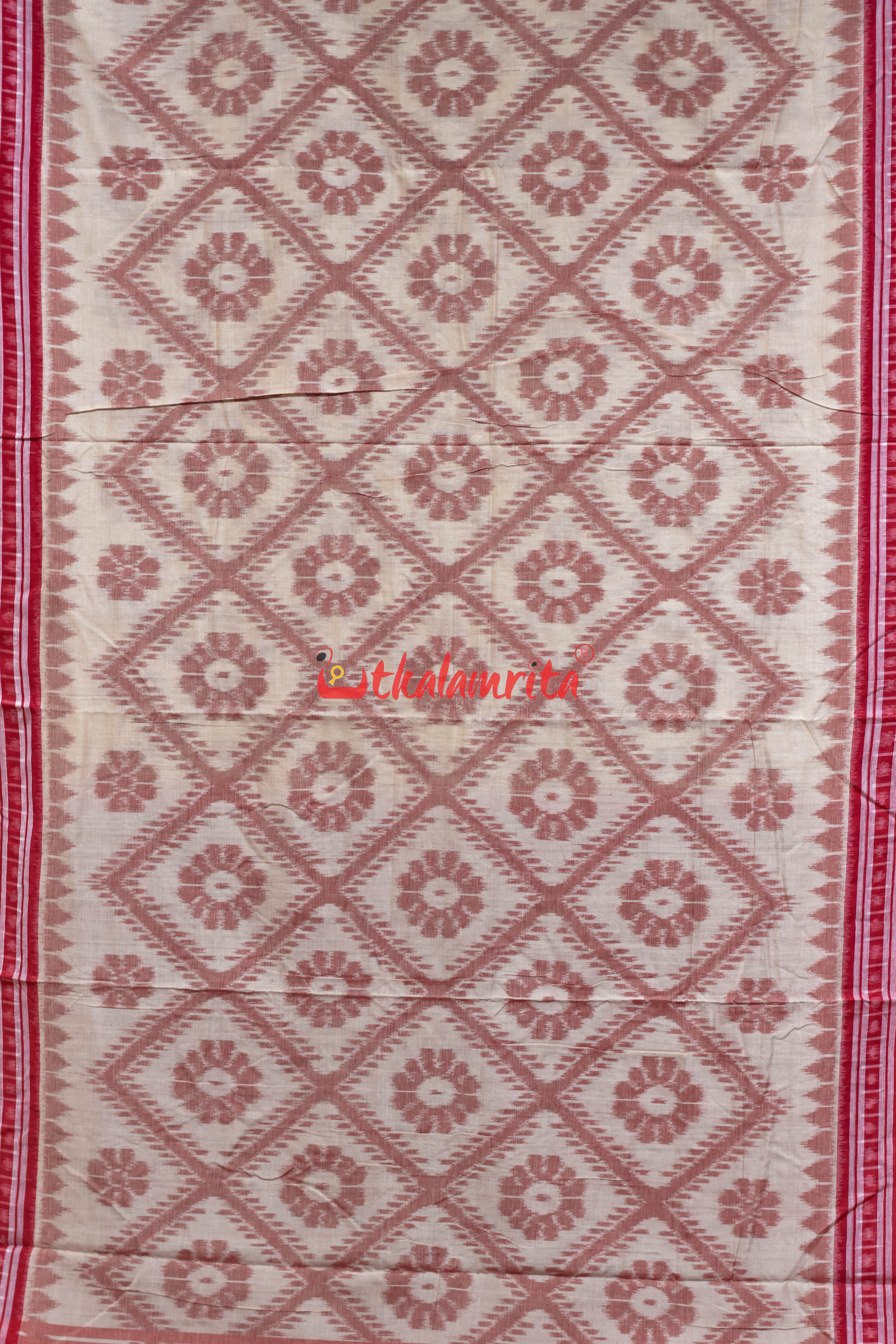 Off White Red Bada Phula Khandua Cotton Saree