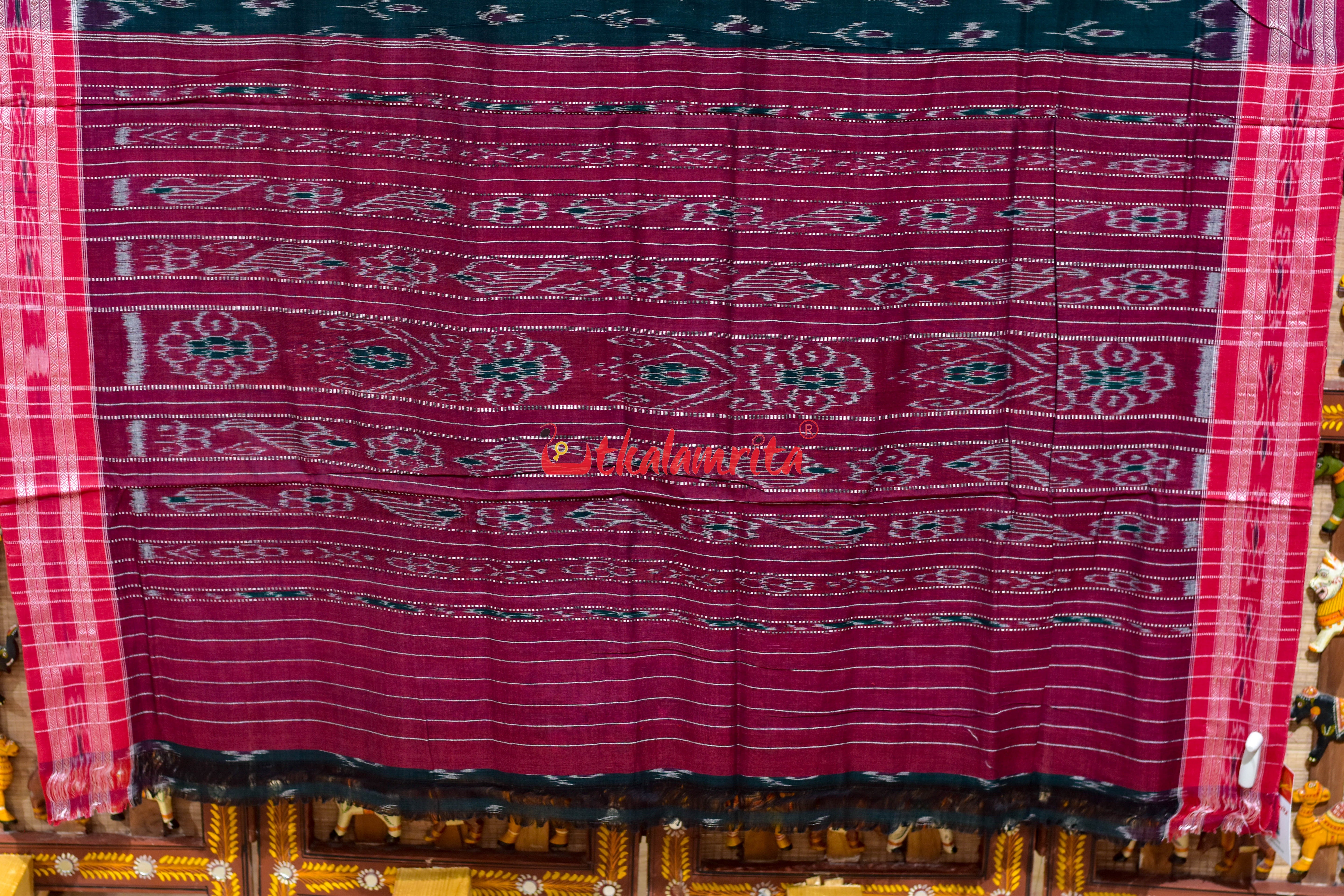 Bottle Green kadha Pasapali Khandua Cotton Saree