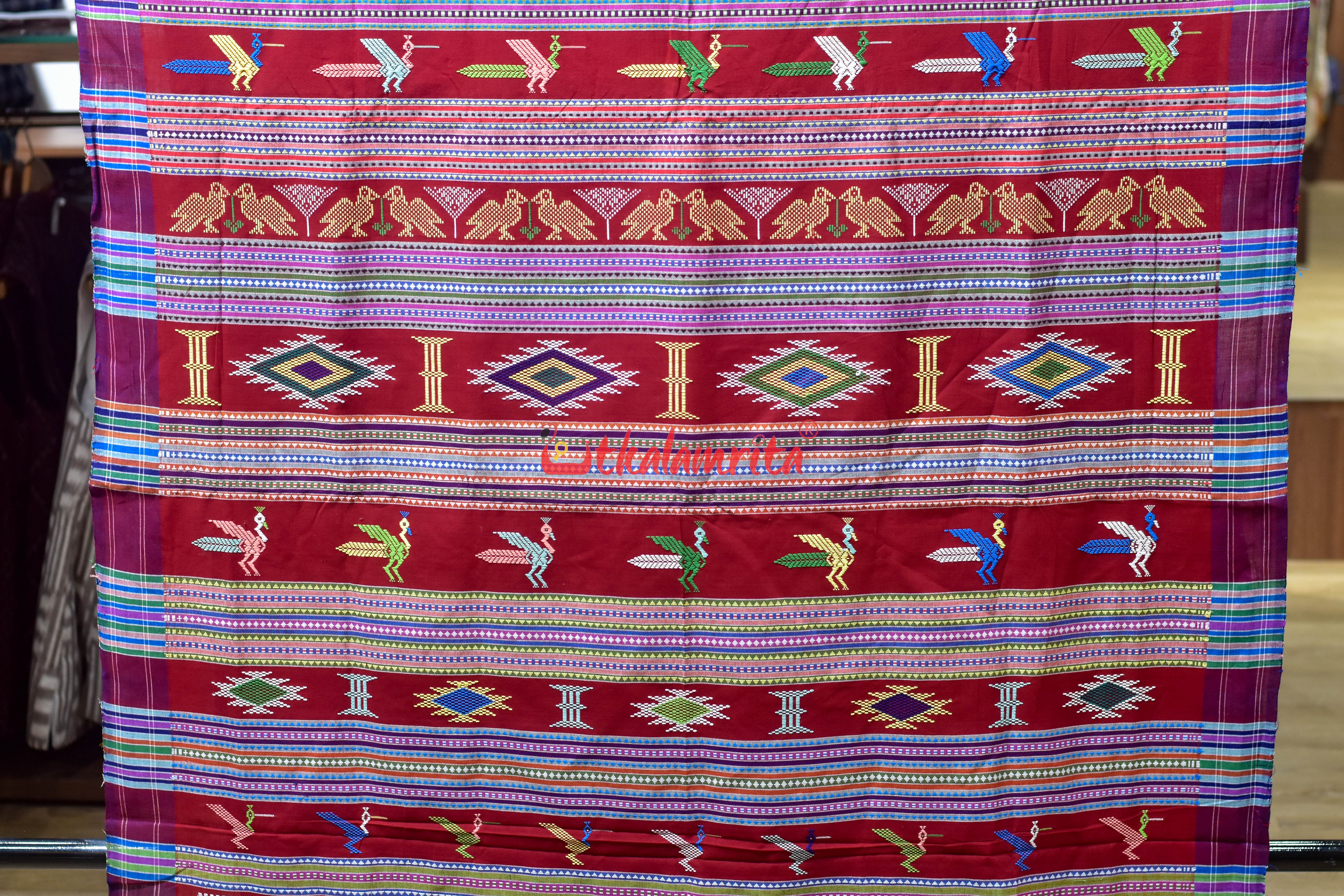 Red Blue Original Ganjam Bomkai Cotton Saree
