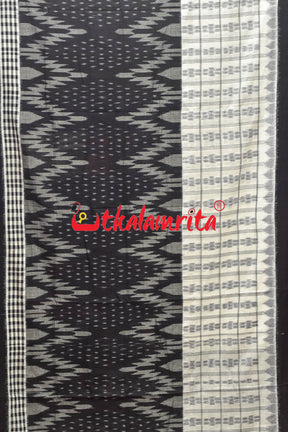 Half Half Black White Khandua Cotton Checks Saree