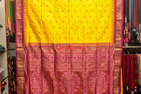 Half Tissue Yellow Rani Bomkai Silk Saree