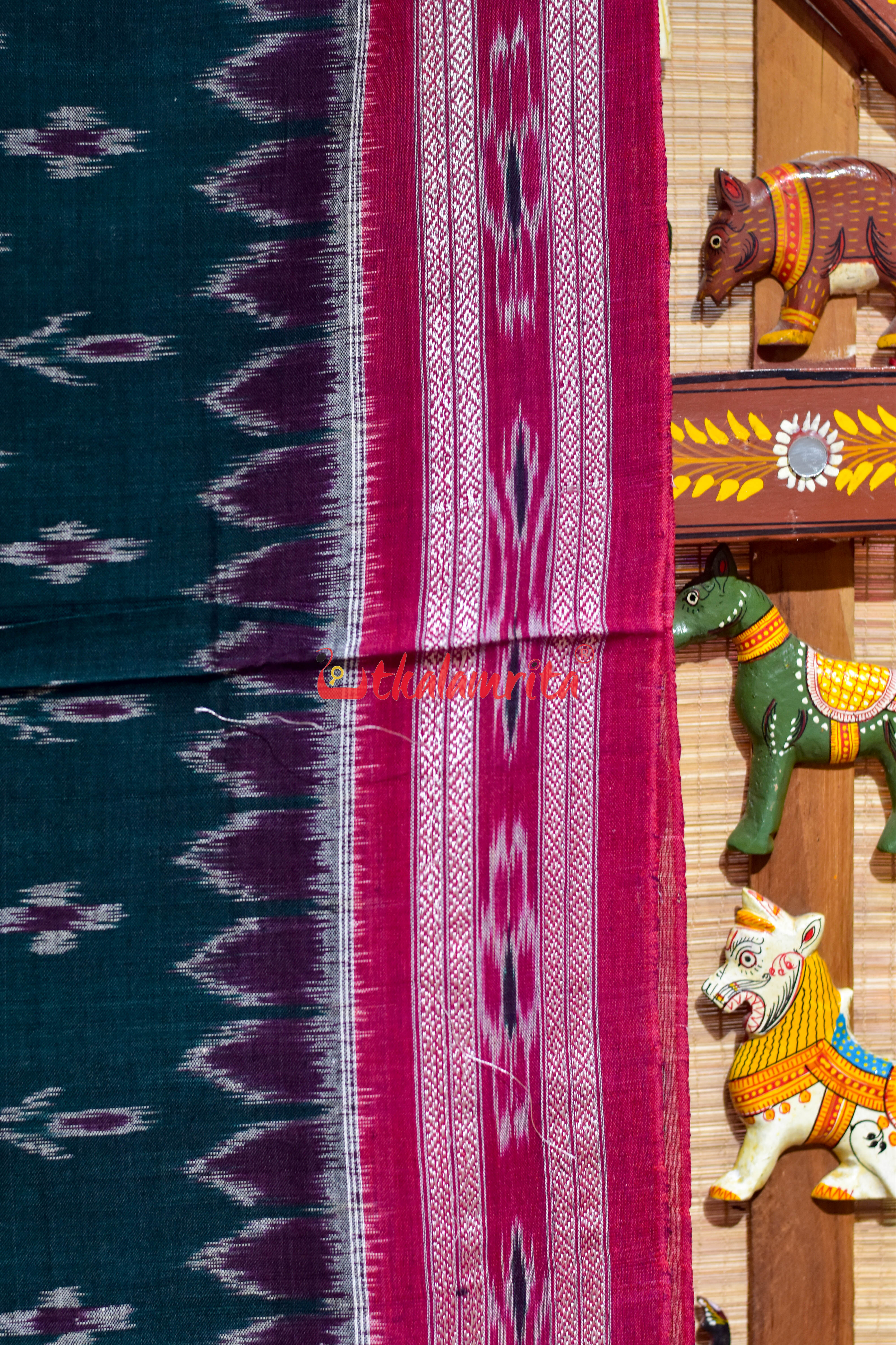 Bottle Green kadha Pasapali Khandua Cotton Saree