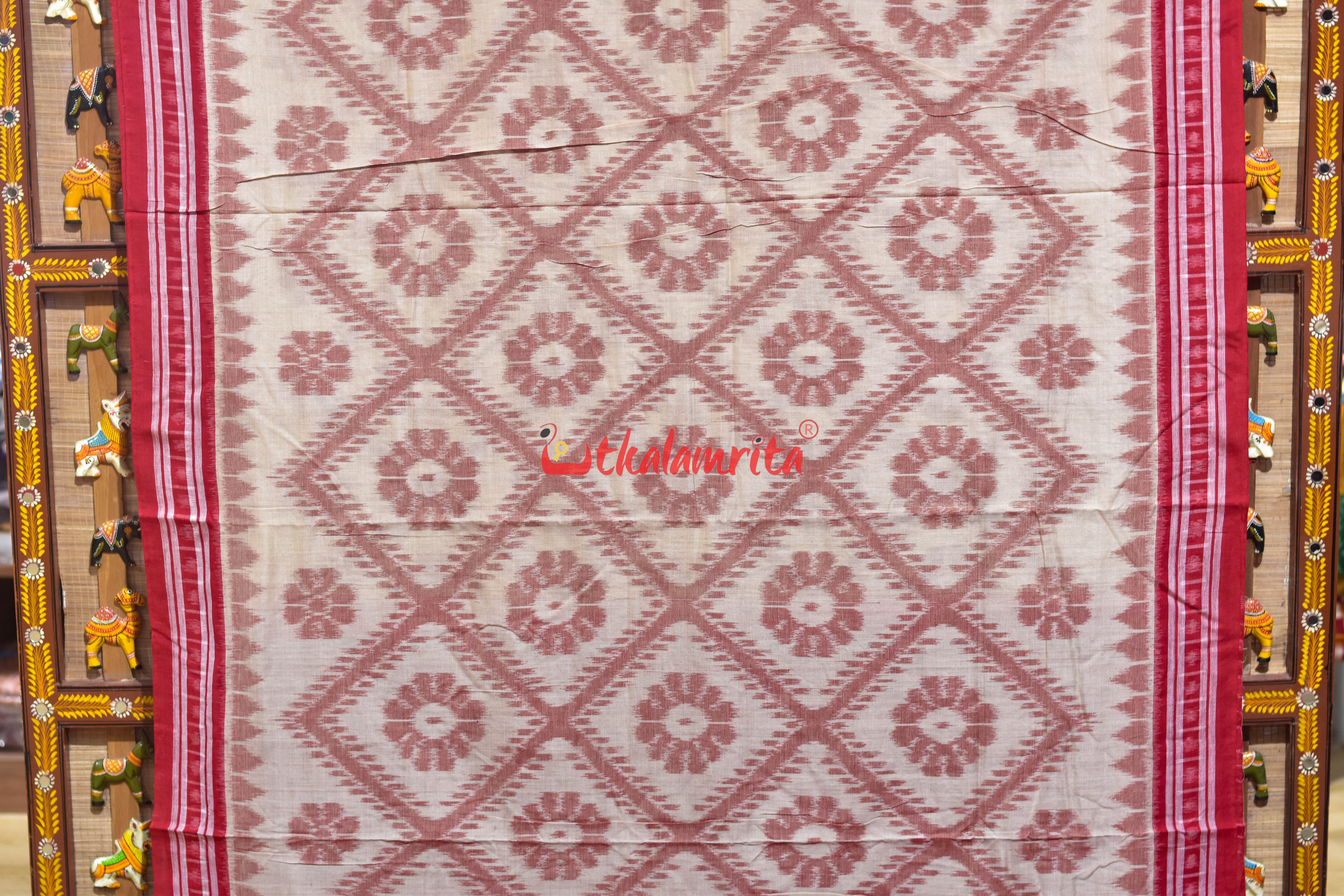 Off White Red Bada Phula Khandua Cotton Saree