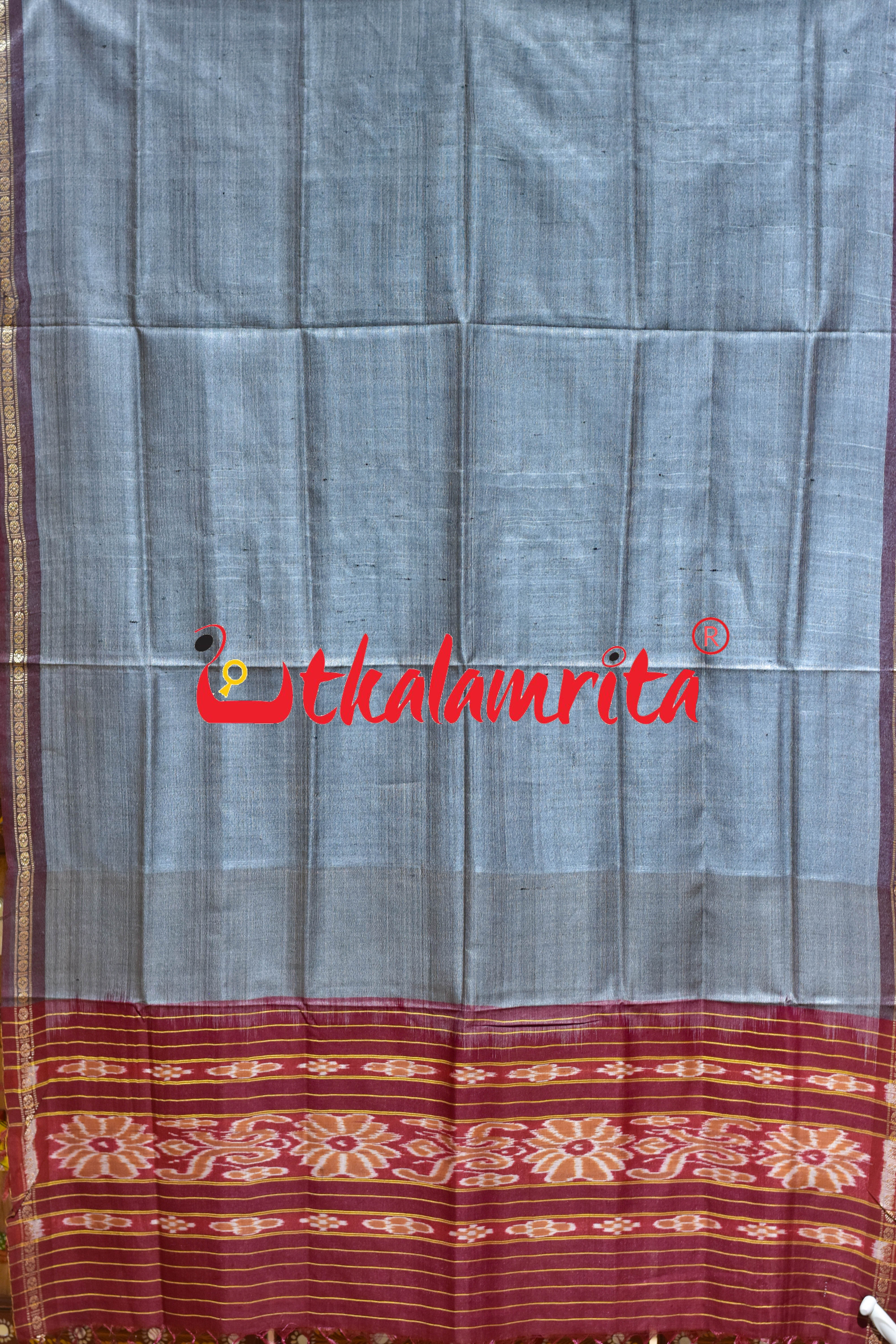 Grey Single Flower Gopalpur Tussar (Dupatta)