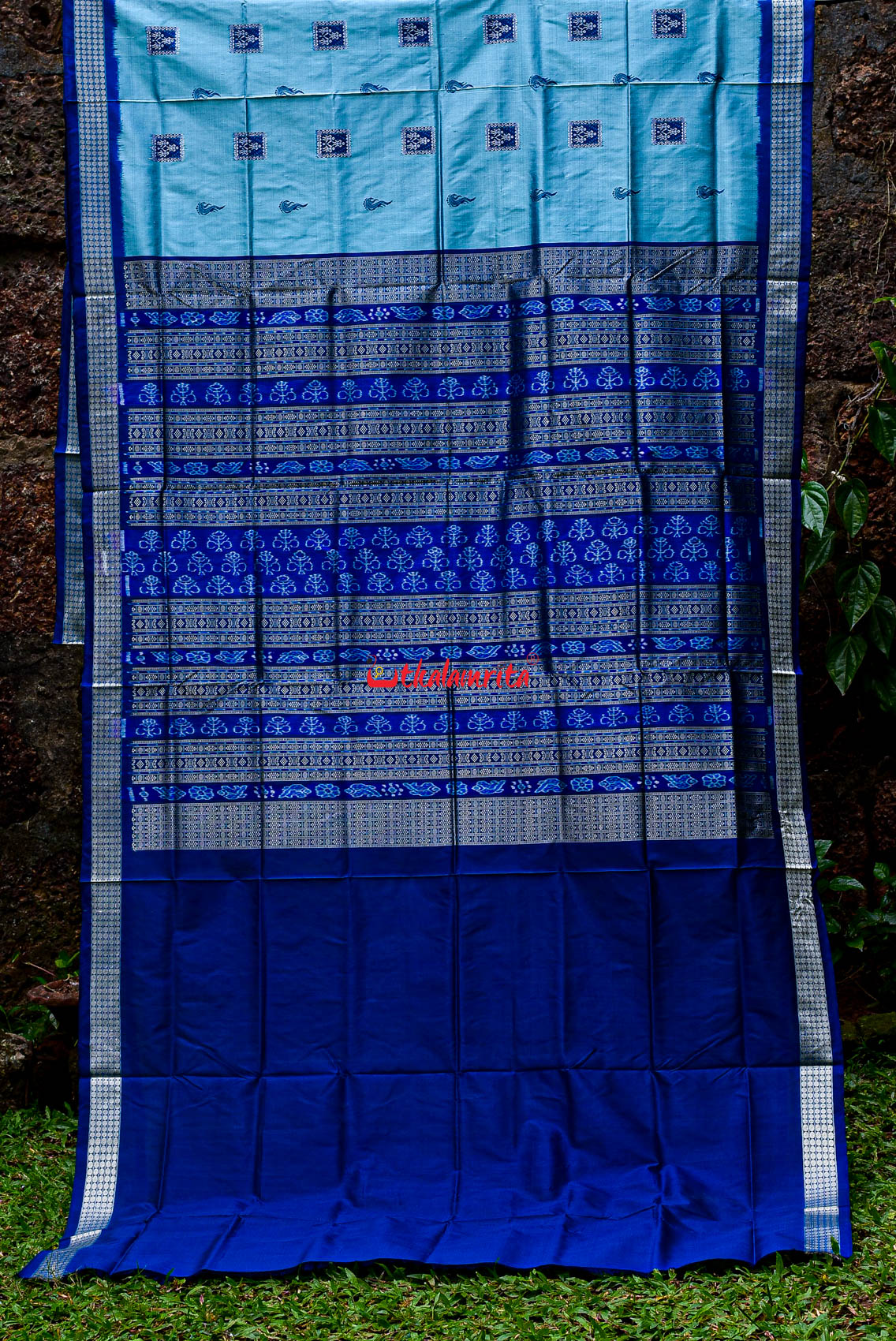 Aqua Tribal Bomkai Silk Saree