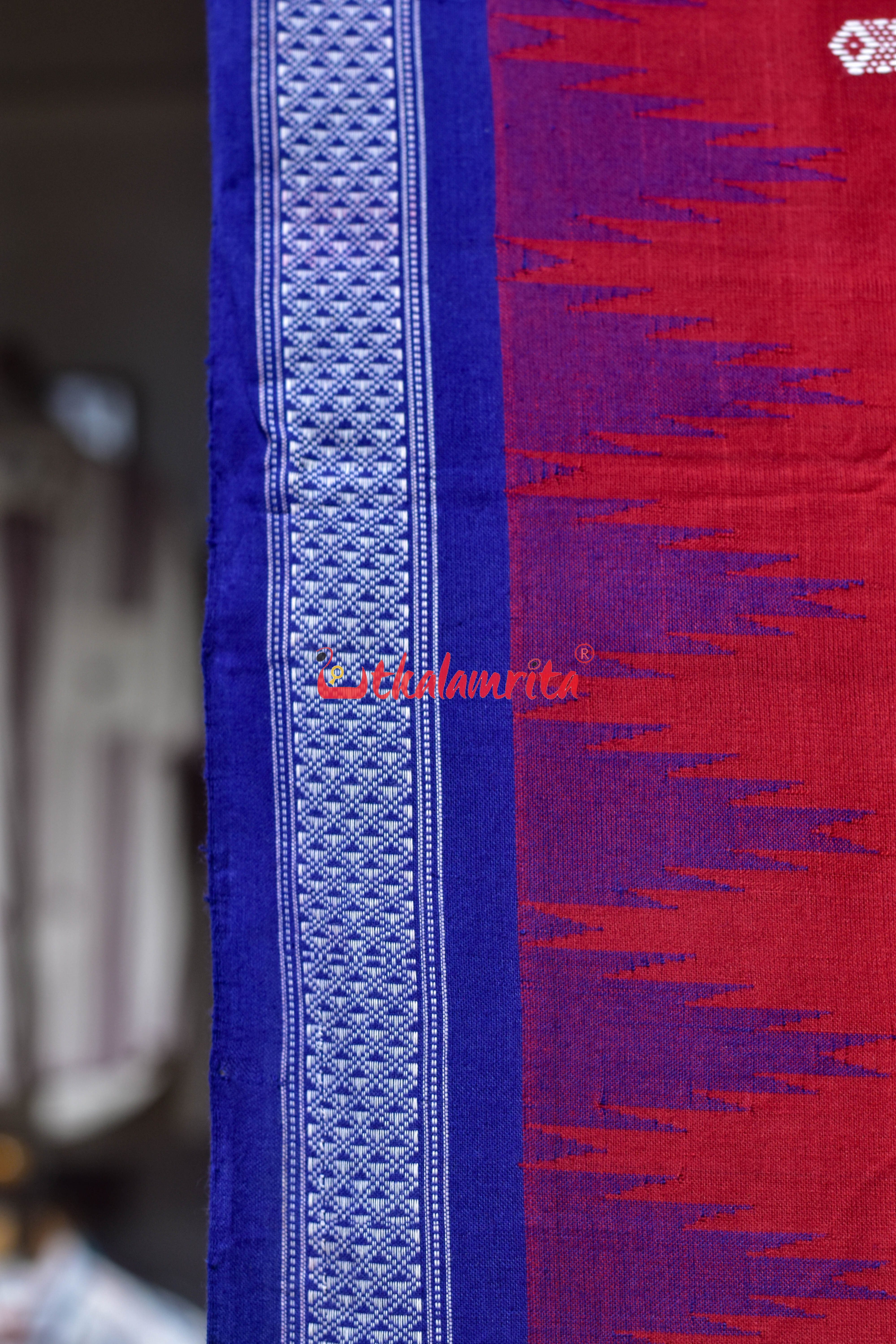 Red Blue Original Ganjam Bomkai Cotton Saree