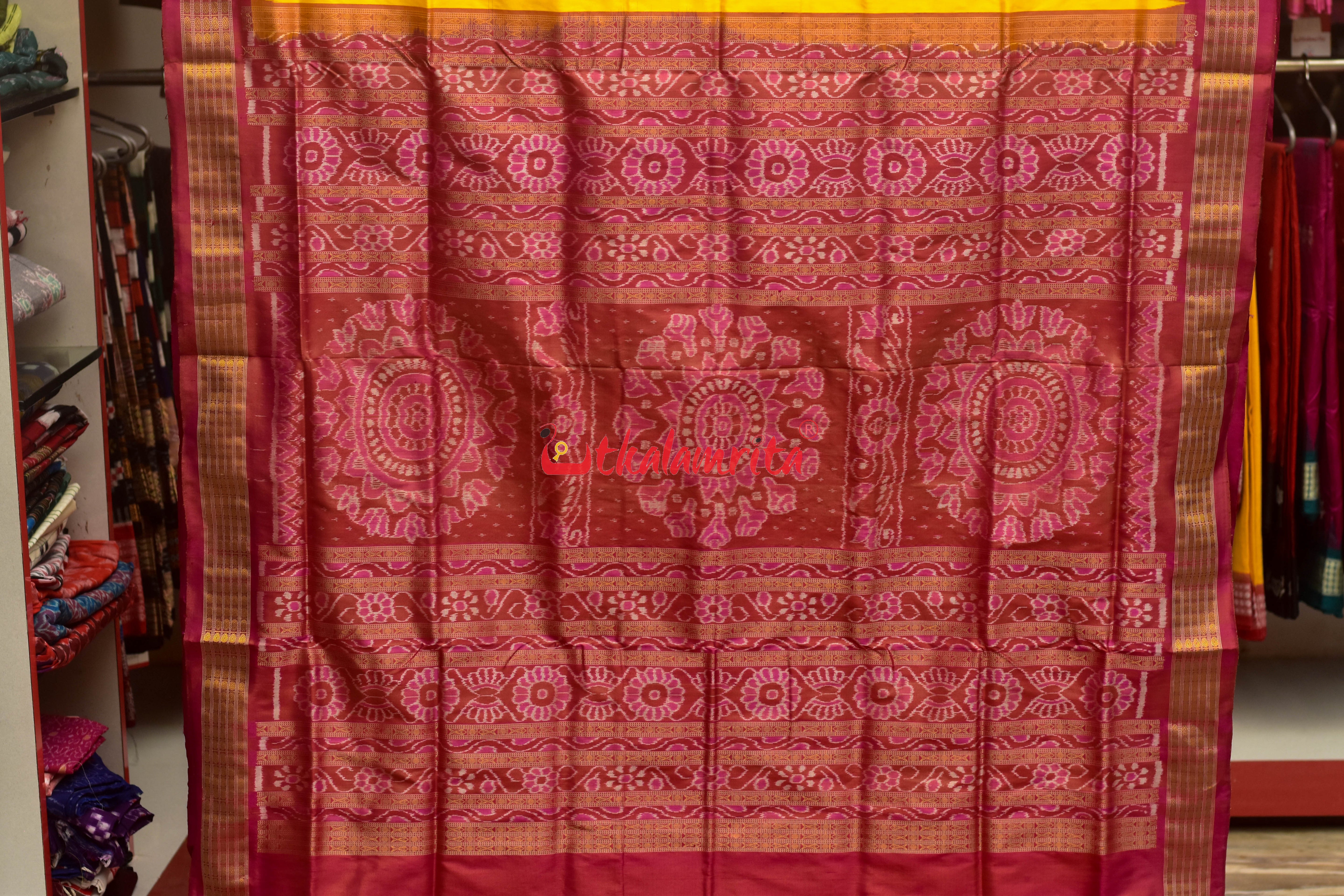 Half Tissue Yellow Rani Bomkai Silk Saree