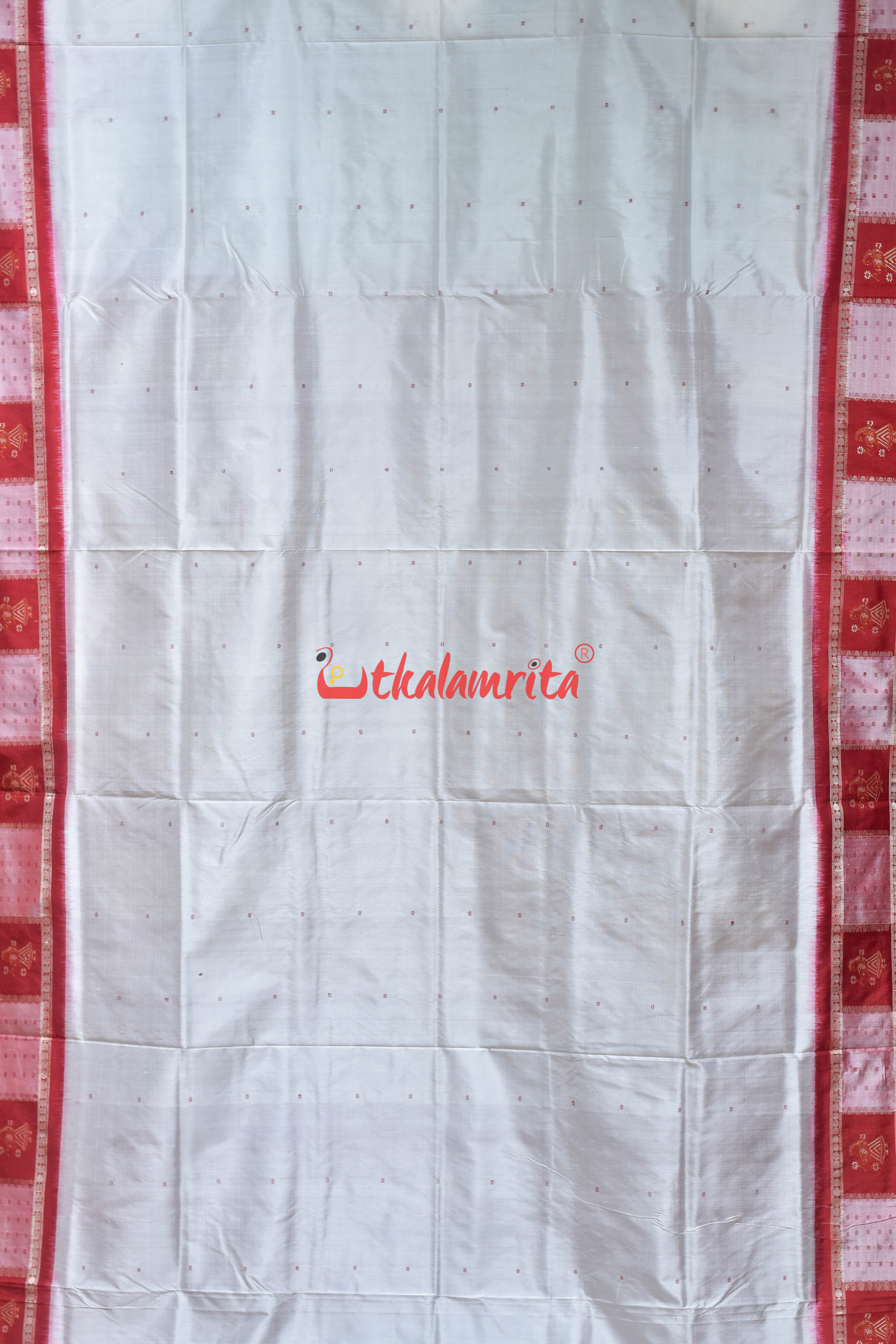 White Red with Doll Border Bomkai Silk Saree