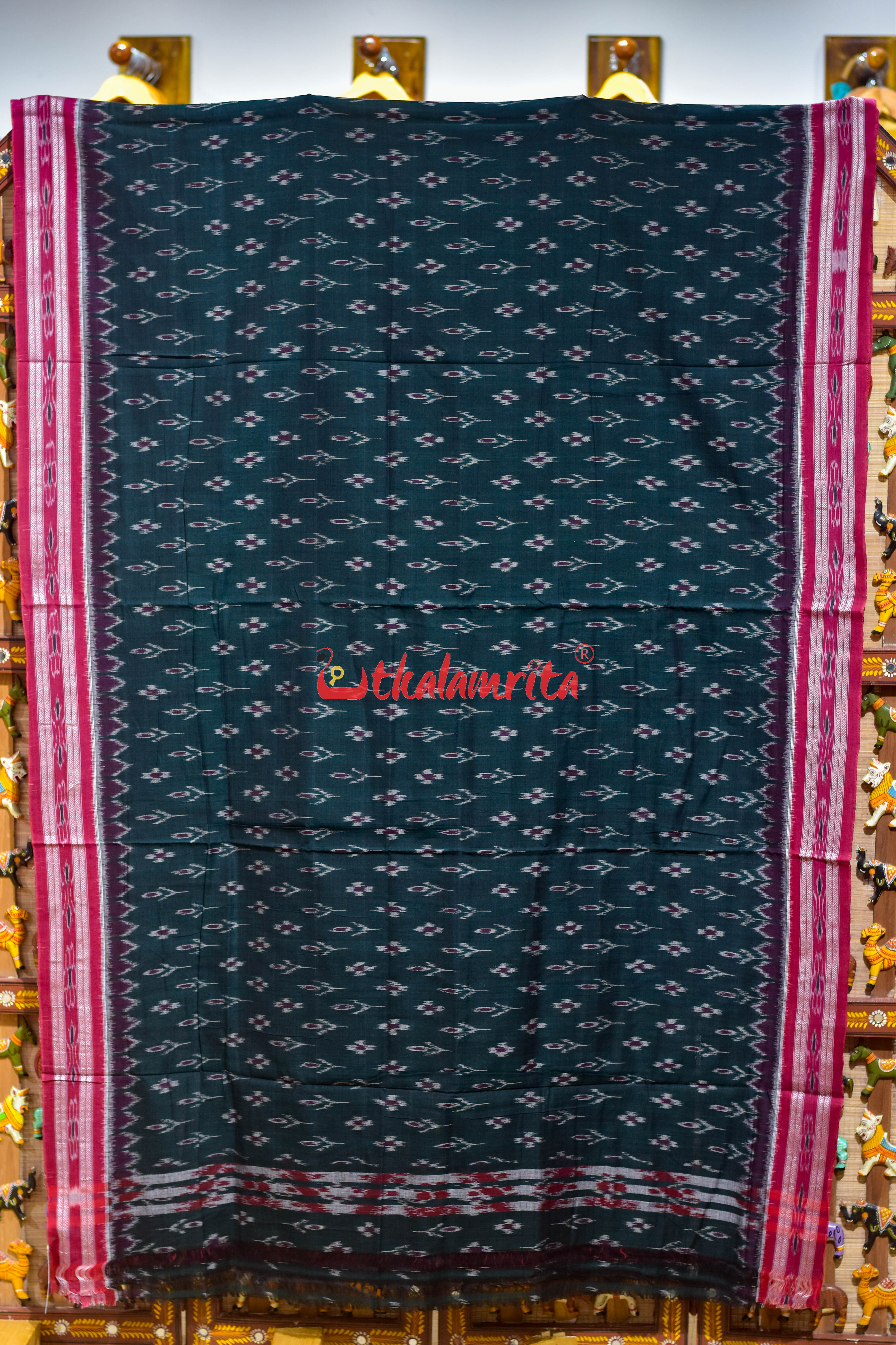 Bottle Green kadha Pasapali Khandua Cotton Saree